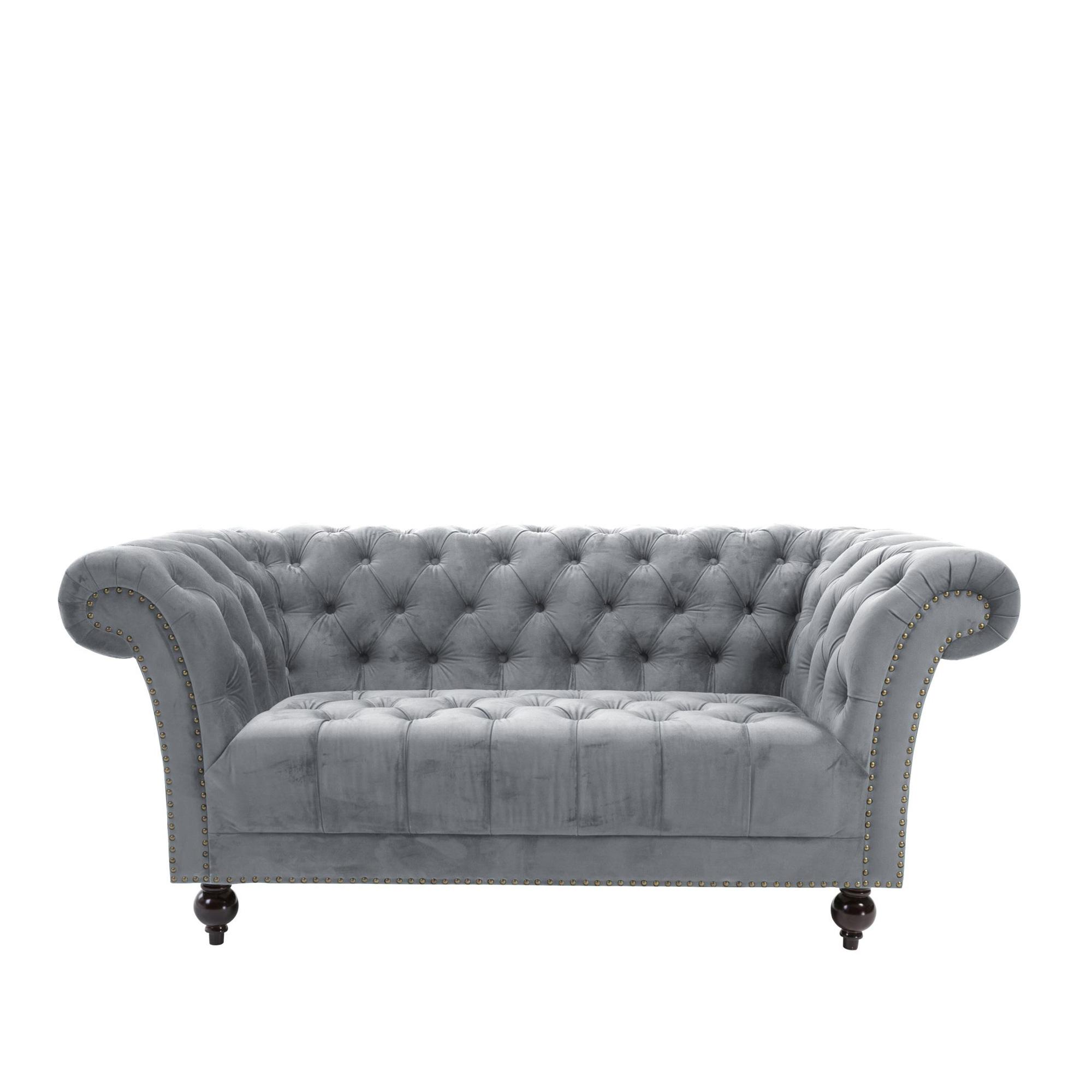 Chester Sofa - 2 Seater - Grey Velvet Fabric