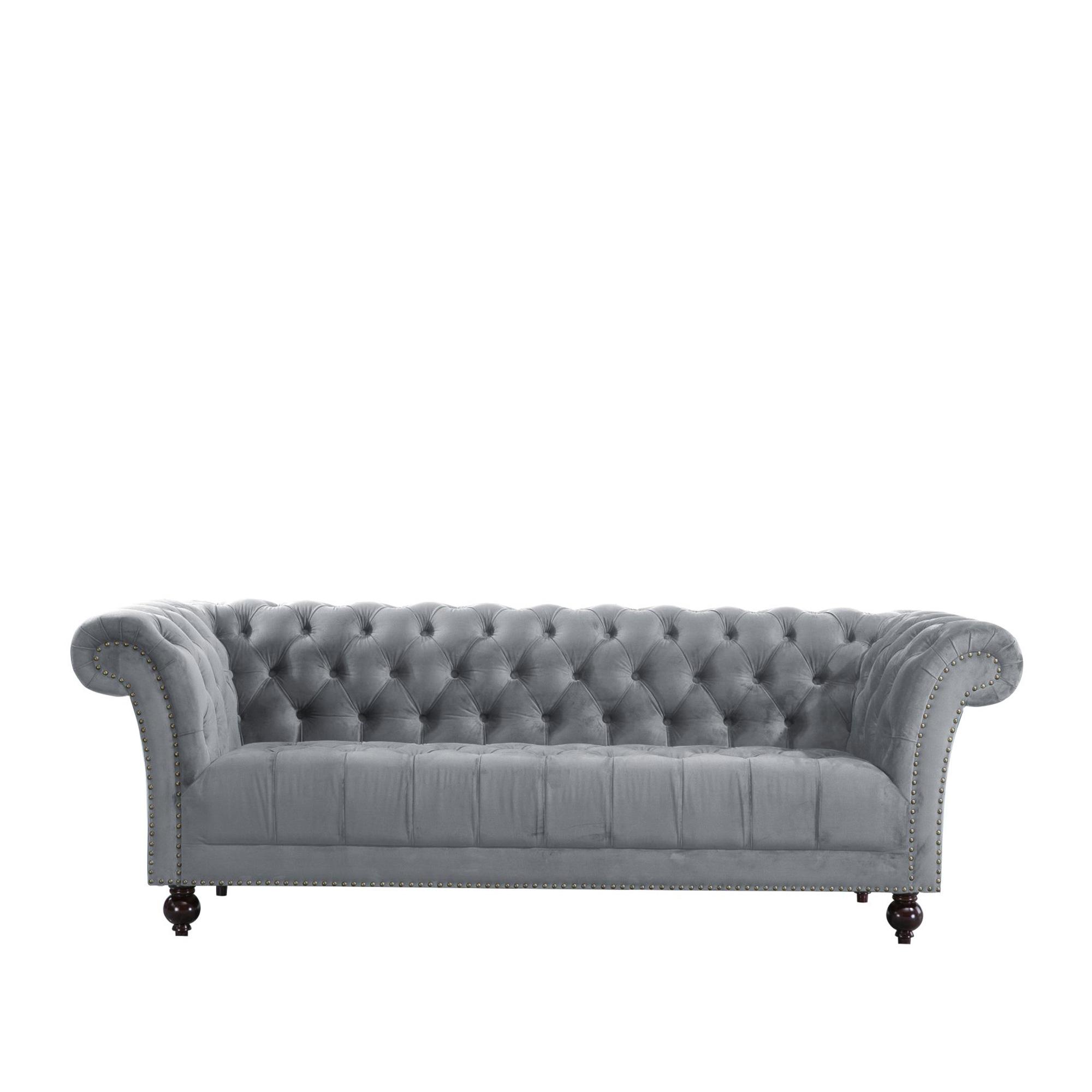 Chester Sofa - 3 Seater - Grey Velvet Fabric