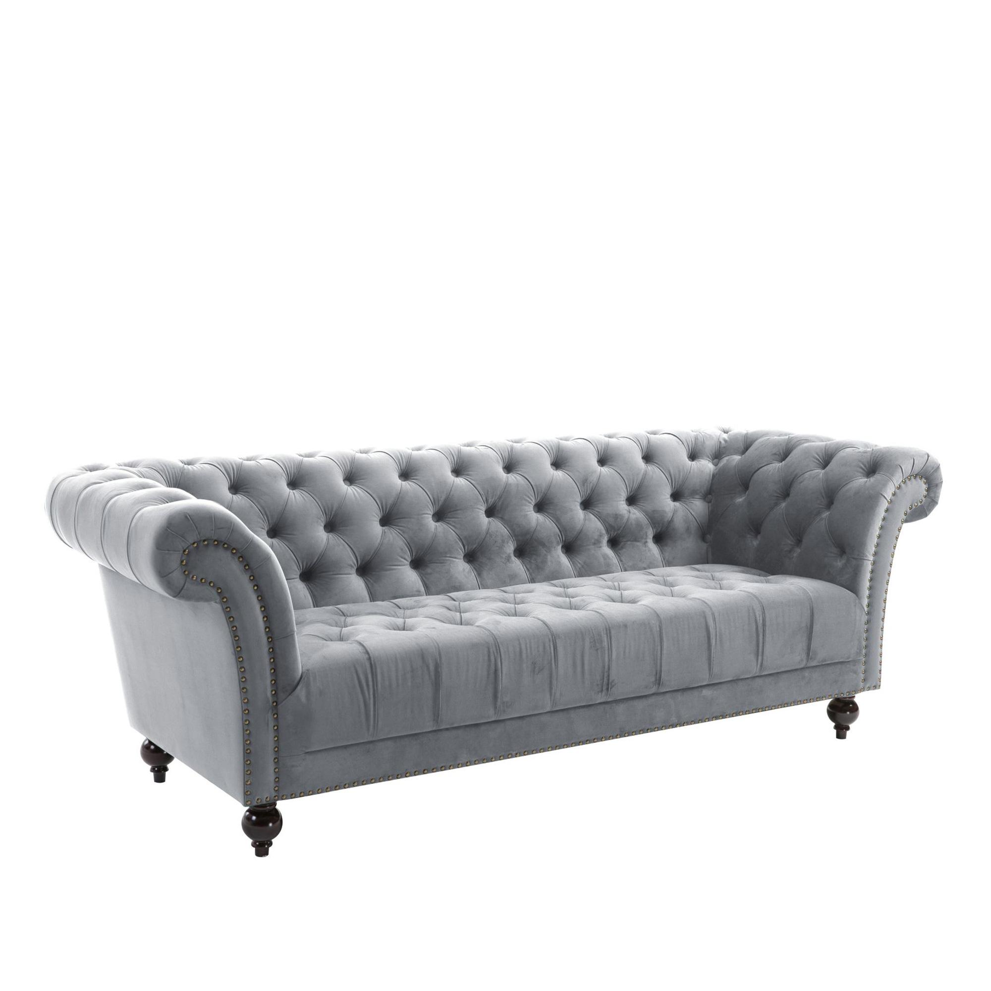 Chester Sofa - 3 Seater - Grey Velvet Fabric