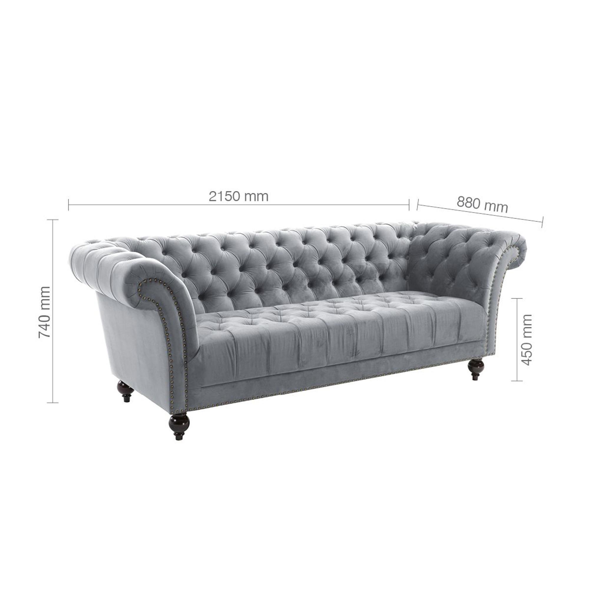 Chester Sofa - 3 Seater - Grey Velvet Fabric