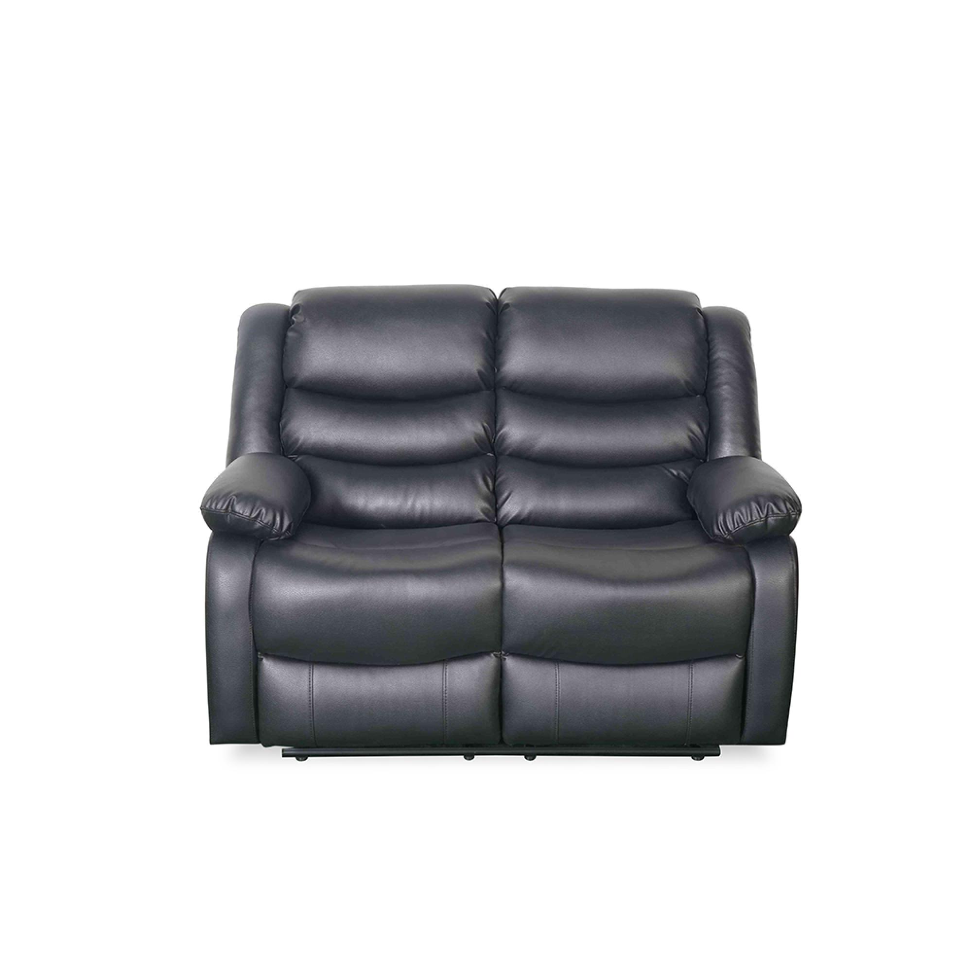Conrad Manual Recliner Sofa - Black Leather - 2 Seater