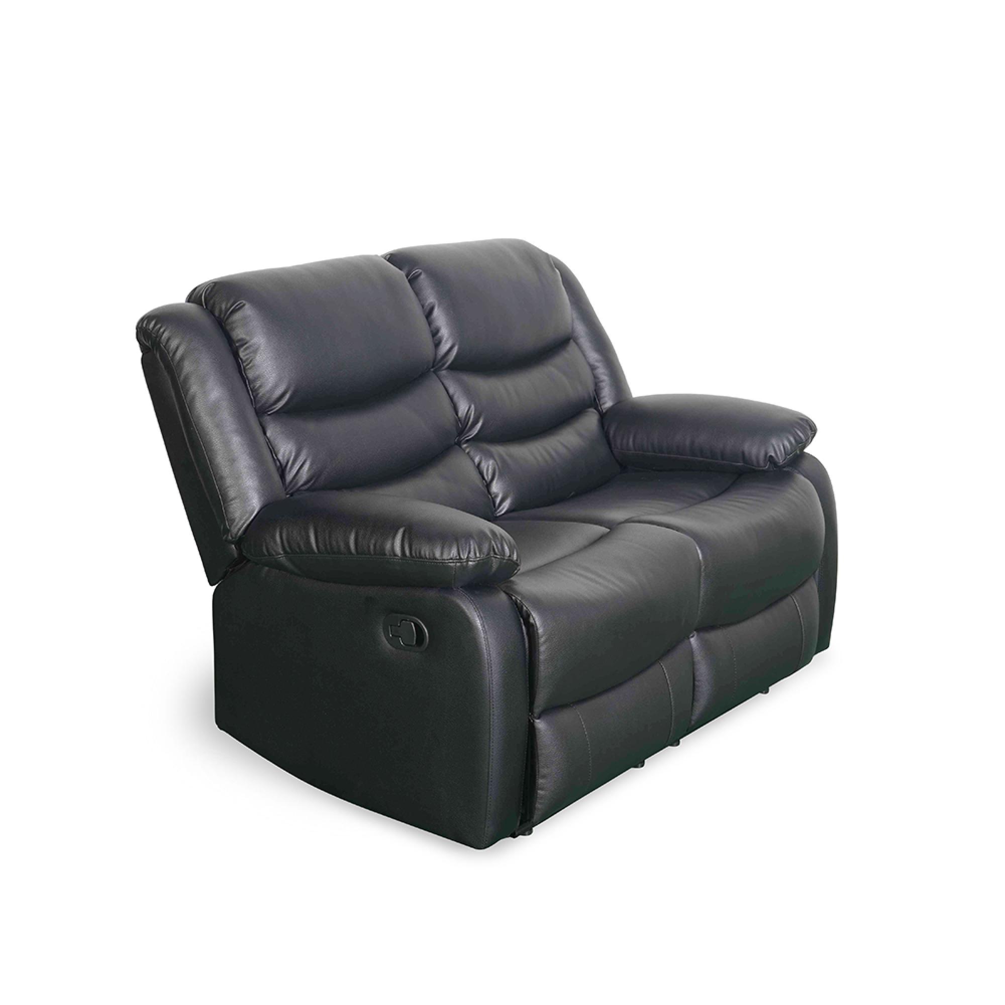 Conrad Manual Recliner Sofa - Black Leather - 2 Seater