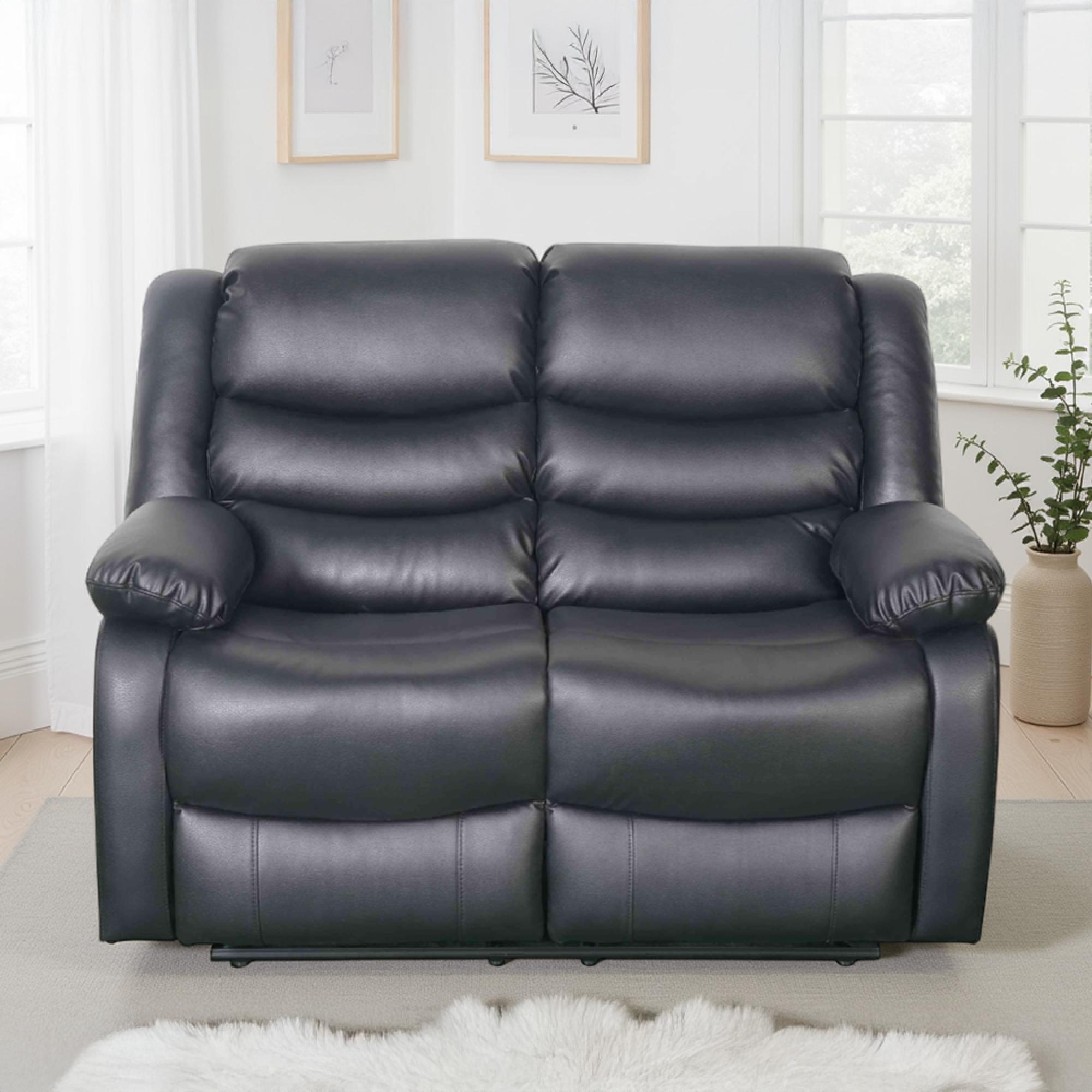 Conrad Manual Recliner Sofa Set - Black Leather - 3+2+1 Seater