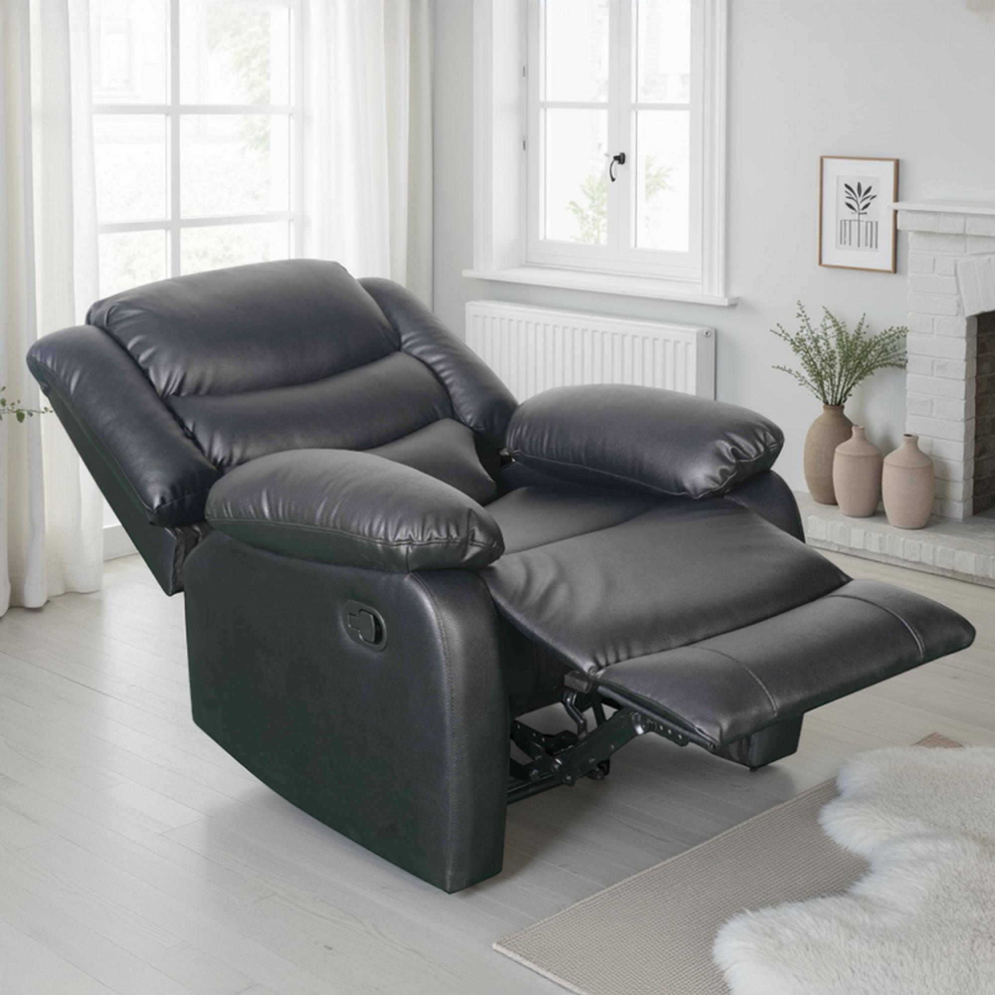 Conrad Manual Recliner Armchair - Black Leather
