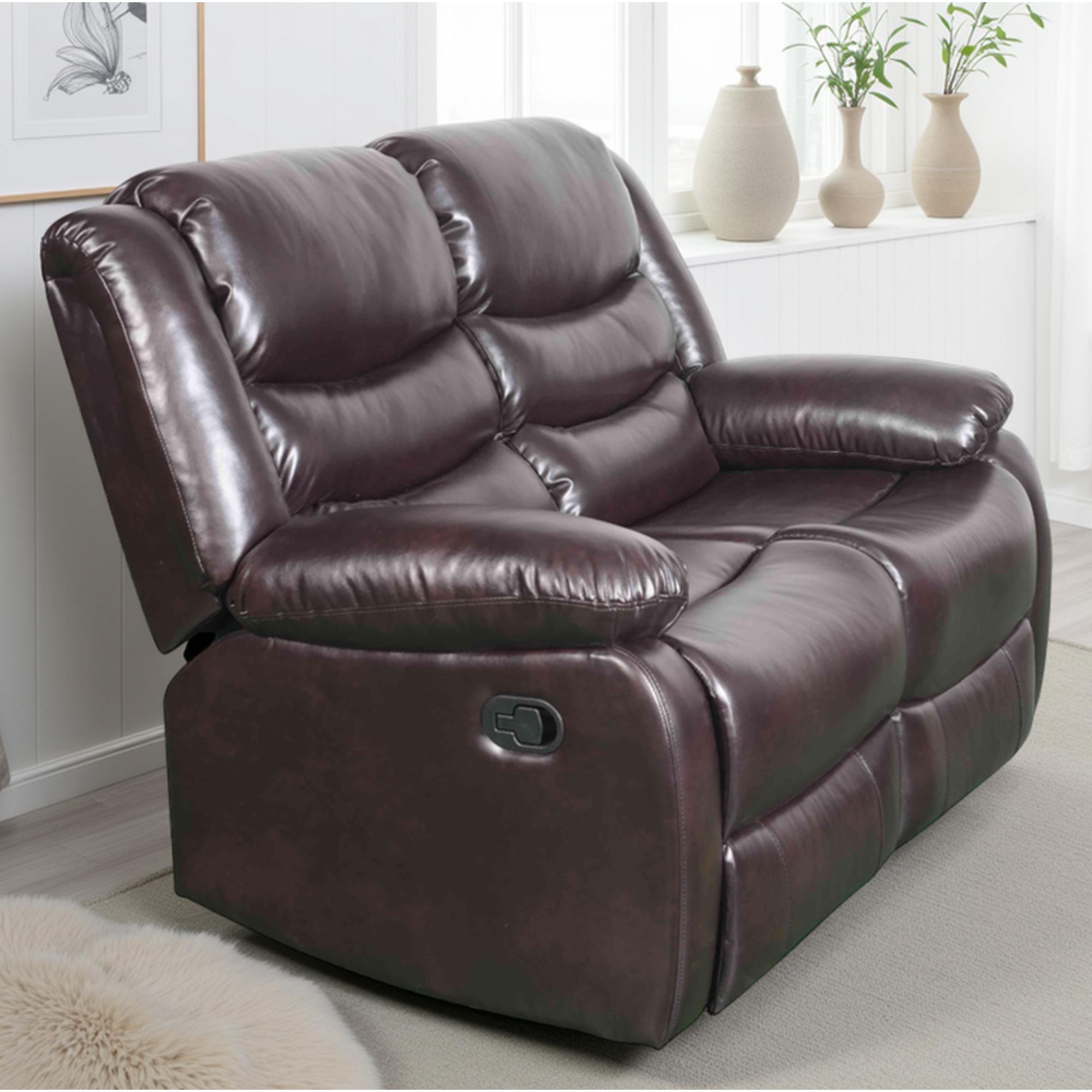 Conrad Manual Recliner Sofa - Brown Leather - 2 Seater