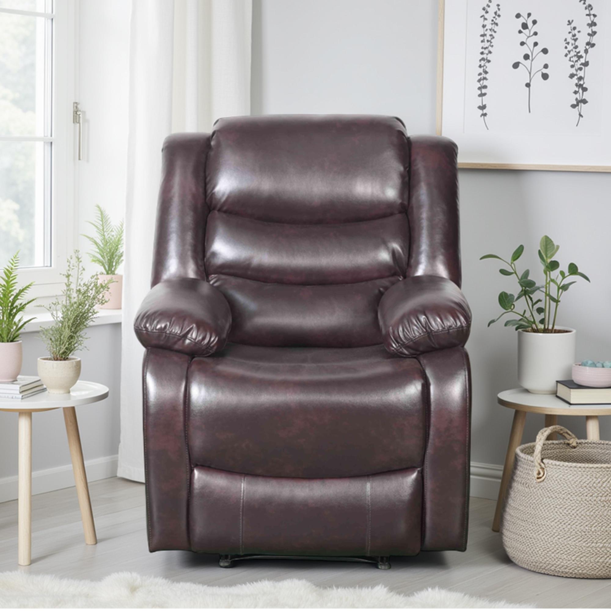 Conrad Manual Recliner Sofa Set - Brown Leather - 3+1+1 Seater