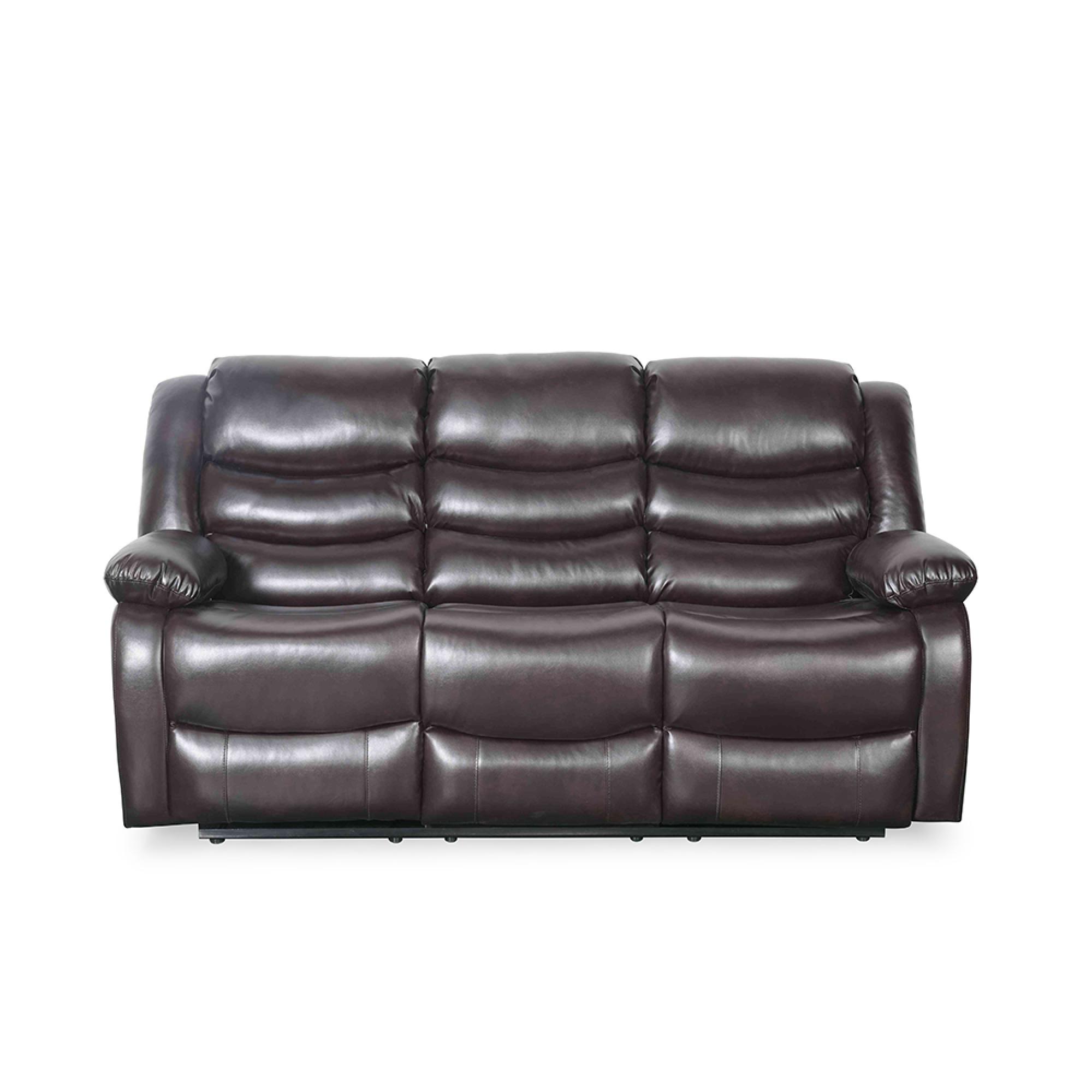 Conrad Manual Recliner Sofa - Brown Leather - 3 Seater