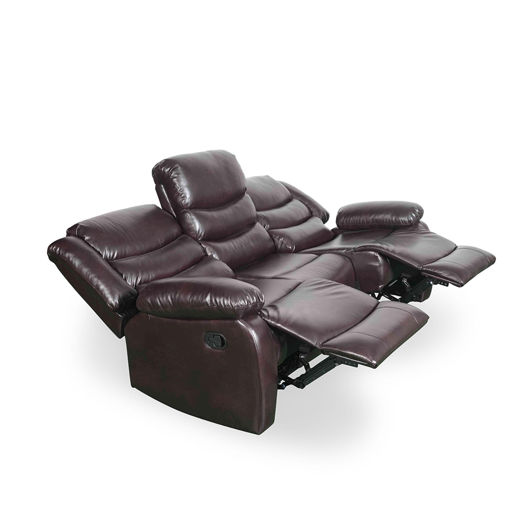 Conrad Manual Recliner Sofa - Brown Leather - 3 Seater