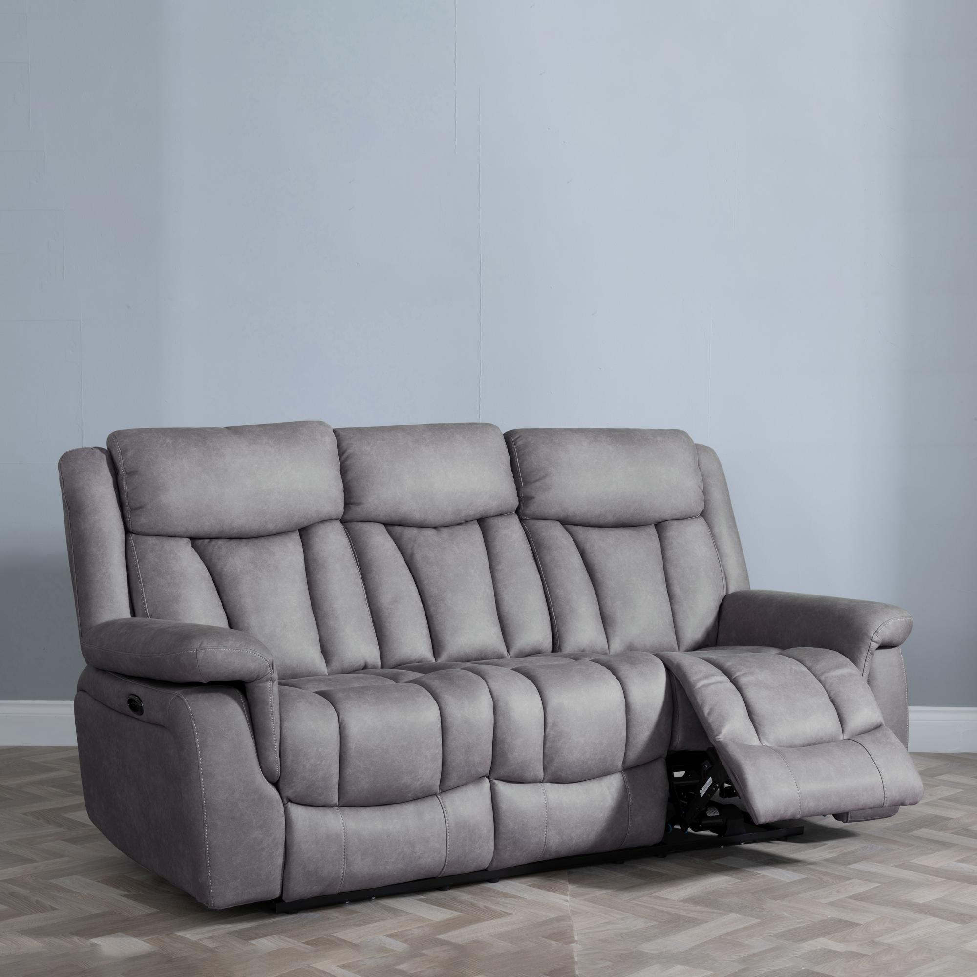 Dylan Electric Recliner Sofa - 3 Seater - Grey Fabric