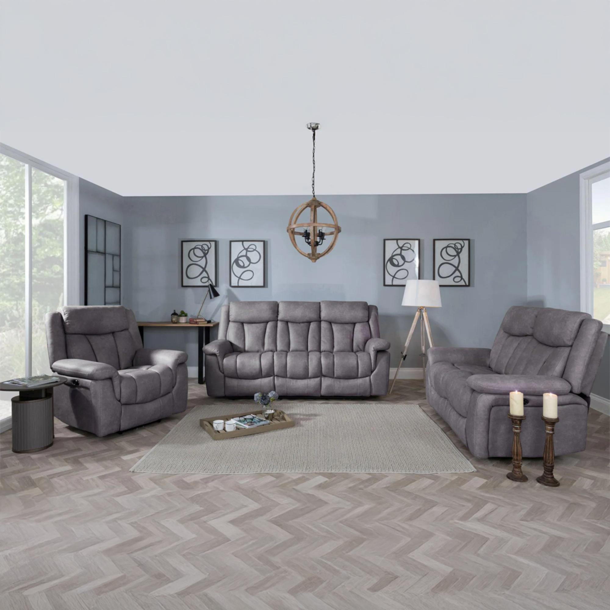 Dylan Electric Recliner Sofa Set - Grey Fabric
