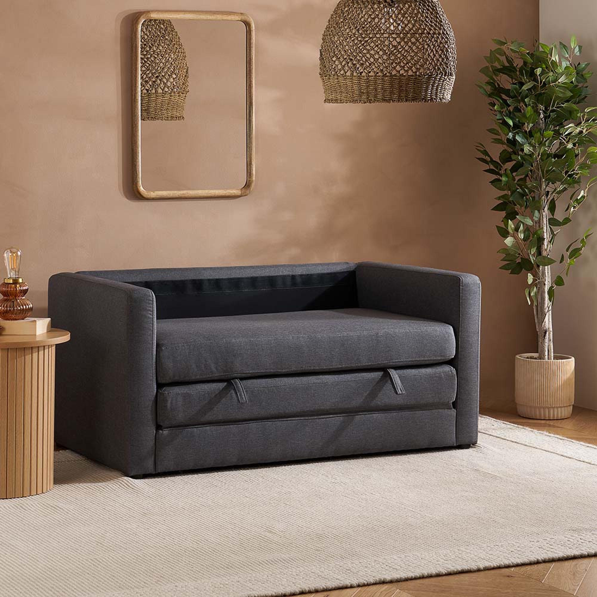 Eli Small Pull-Out Sofa Bed - 2 Seater - Grey Fabric