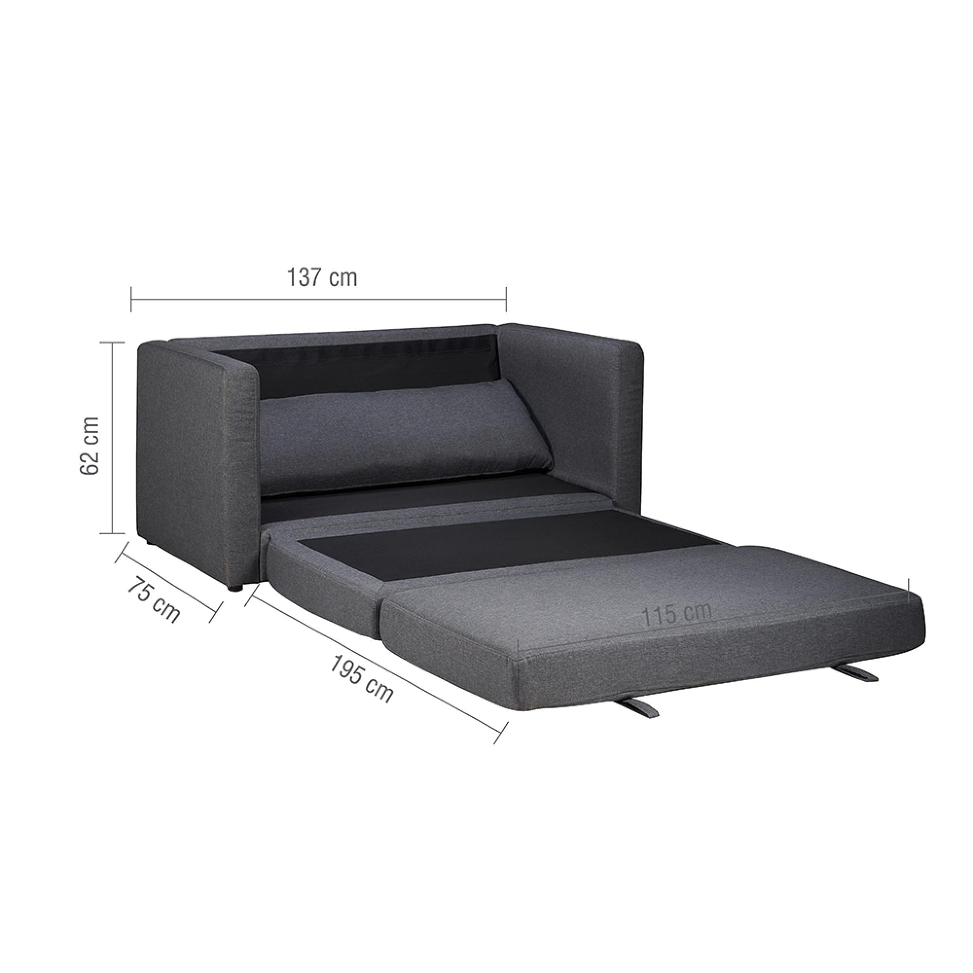 Eli Small Pull-Out Sofa Bed - 2 Seater - Grey Fabric