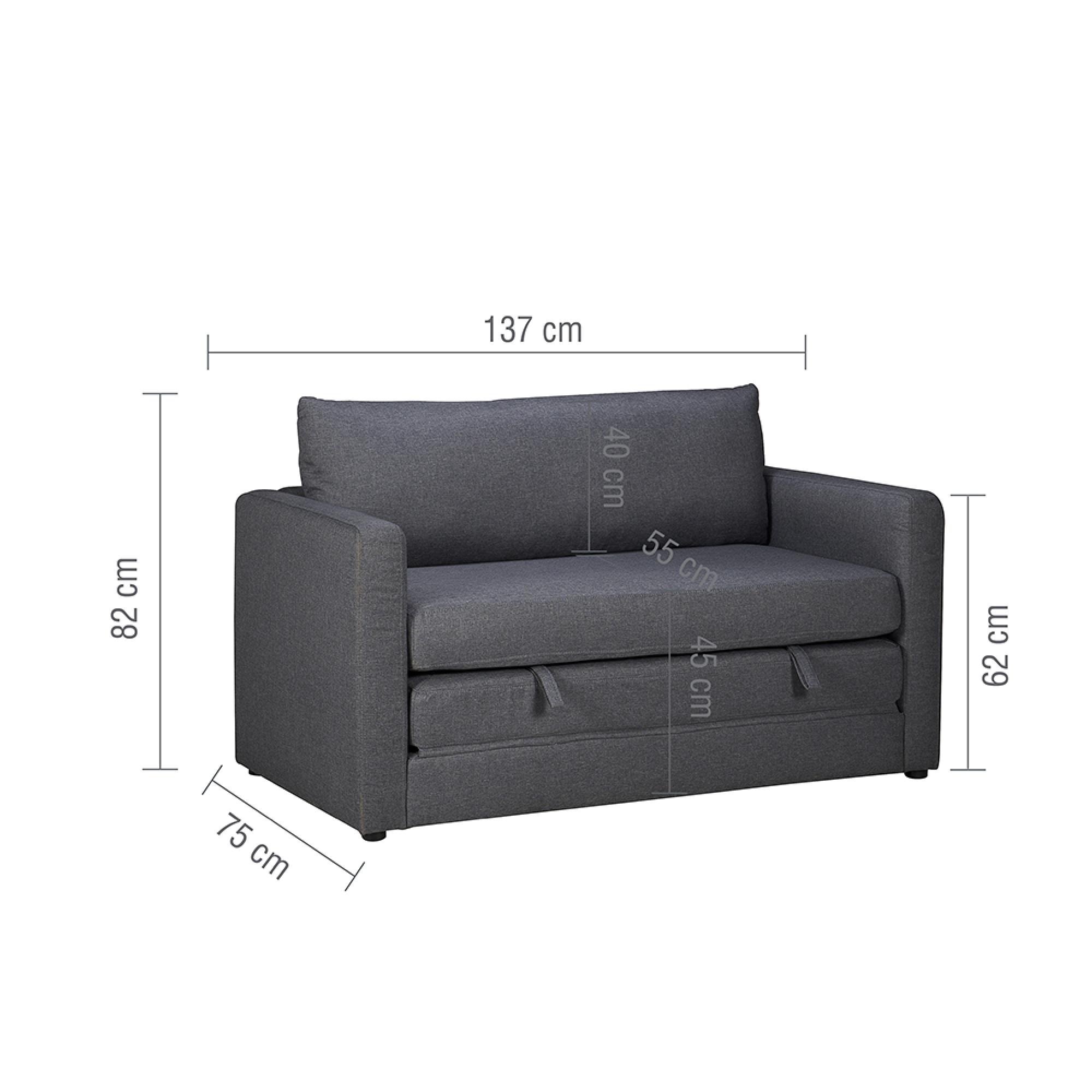 Eli Small Pull-Out Sofa Bed - 2 Seater - Grey Fabric