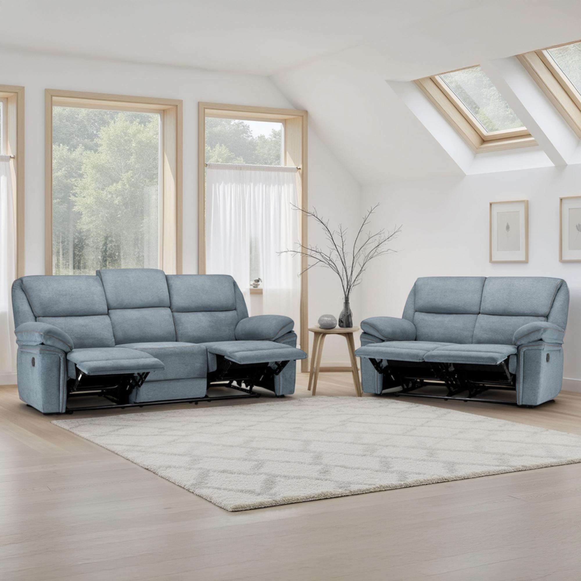 Elio Manual Recliner Sofa Set - Grey Fabric - 3+2 Seater