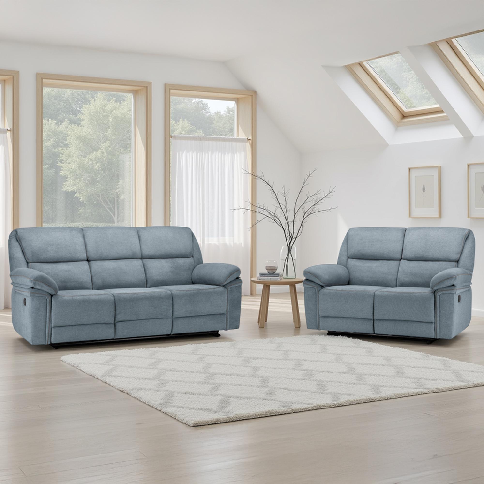 Elio Manual Recliner Sofa Set - Grey Fabric - 3+2 Seater