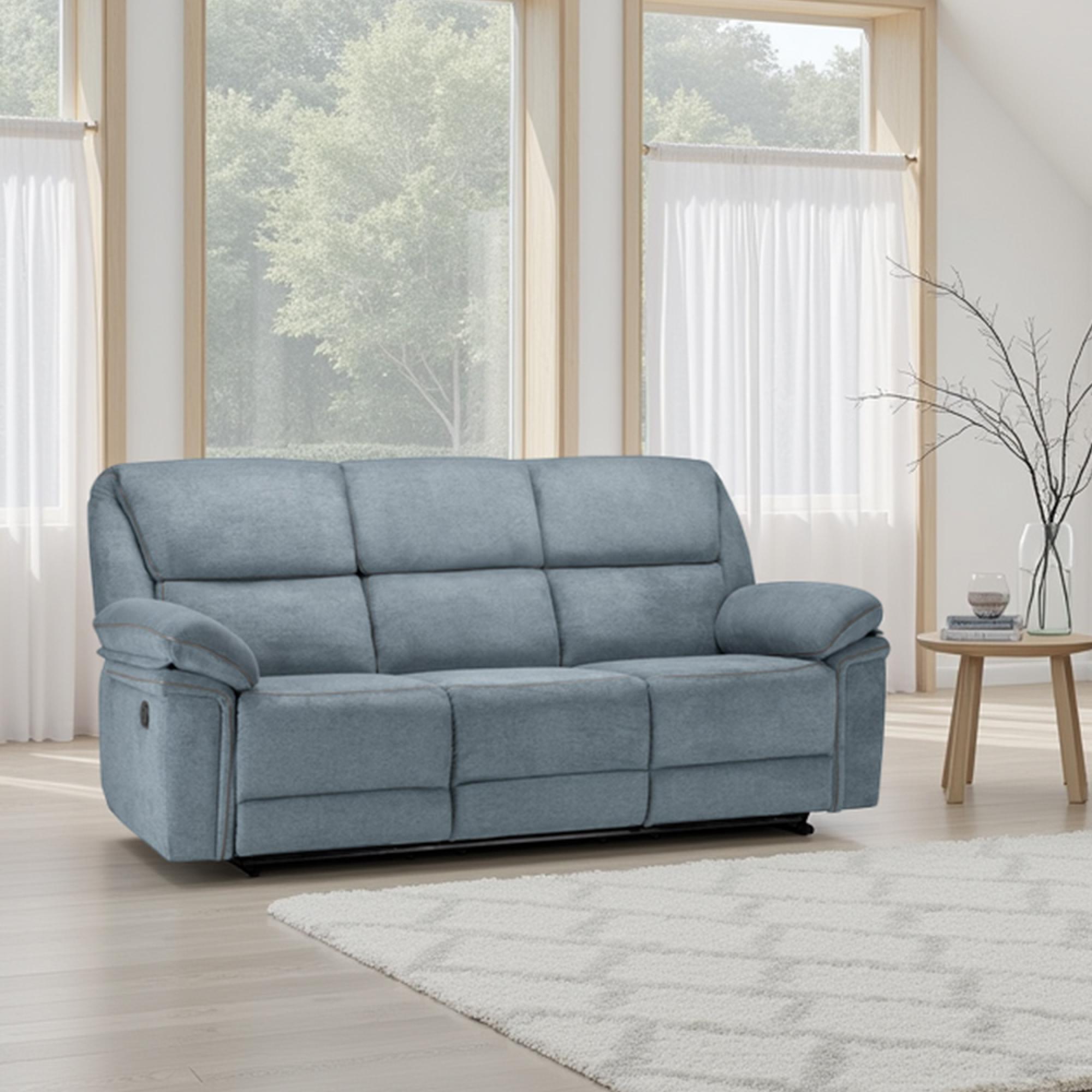 Elio Manual Recliner Sofa - Grey Fabric - 3 Seater