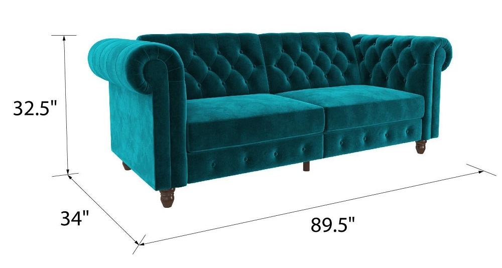 Felix Chesterfield Sofa Bed - Teal Velvet Fabric - 2258979UK