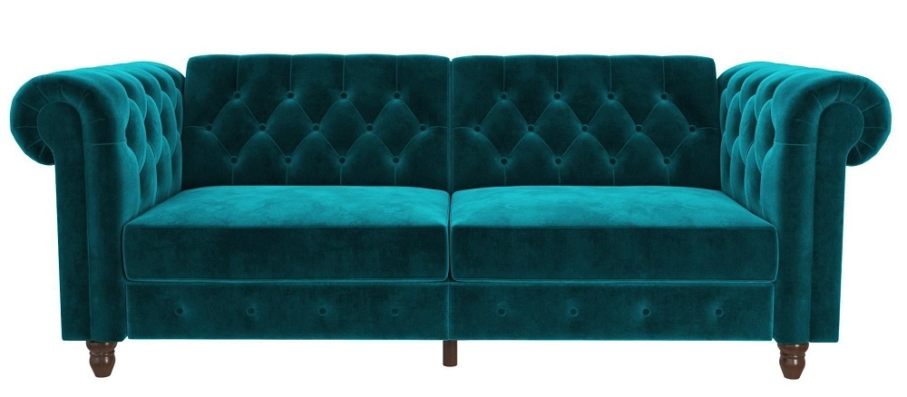 Felix Chesterfield Sofa Bed - Teal Velvet Fabric - 2258979UK