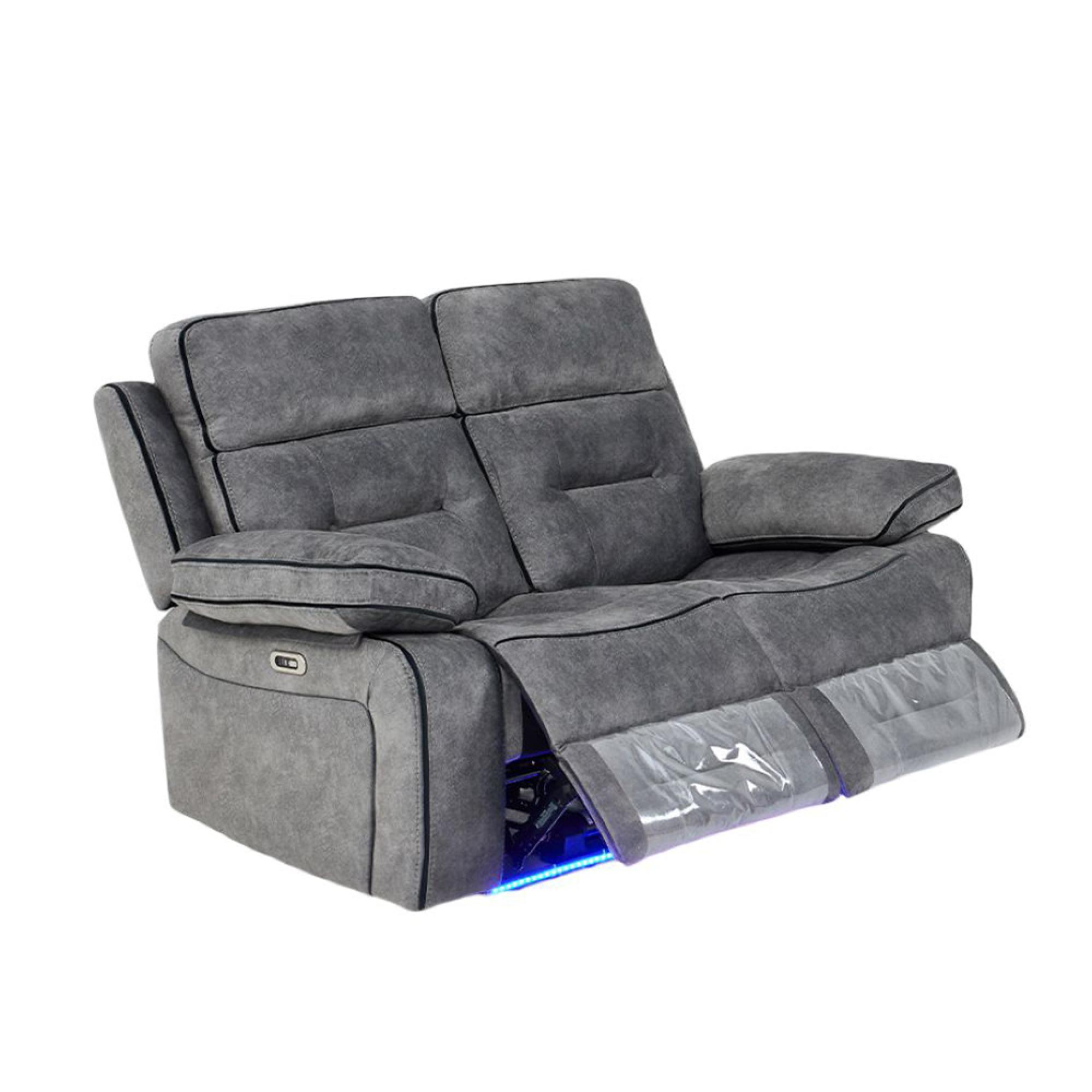 Foster Recliner Sofa Set - 3+2+1 Seater - Grey Fabric - LED Lights - Drop-Down Table & Cup Holders