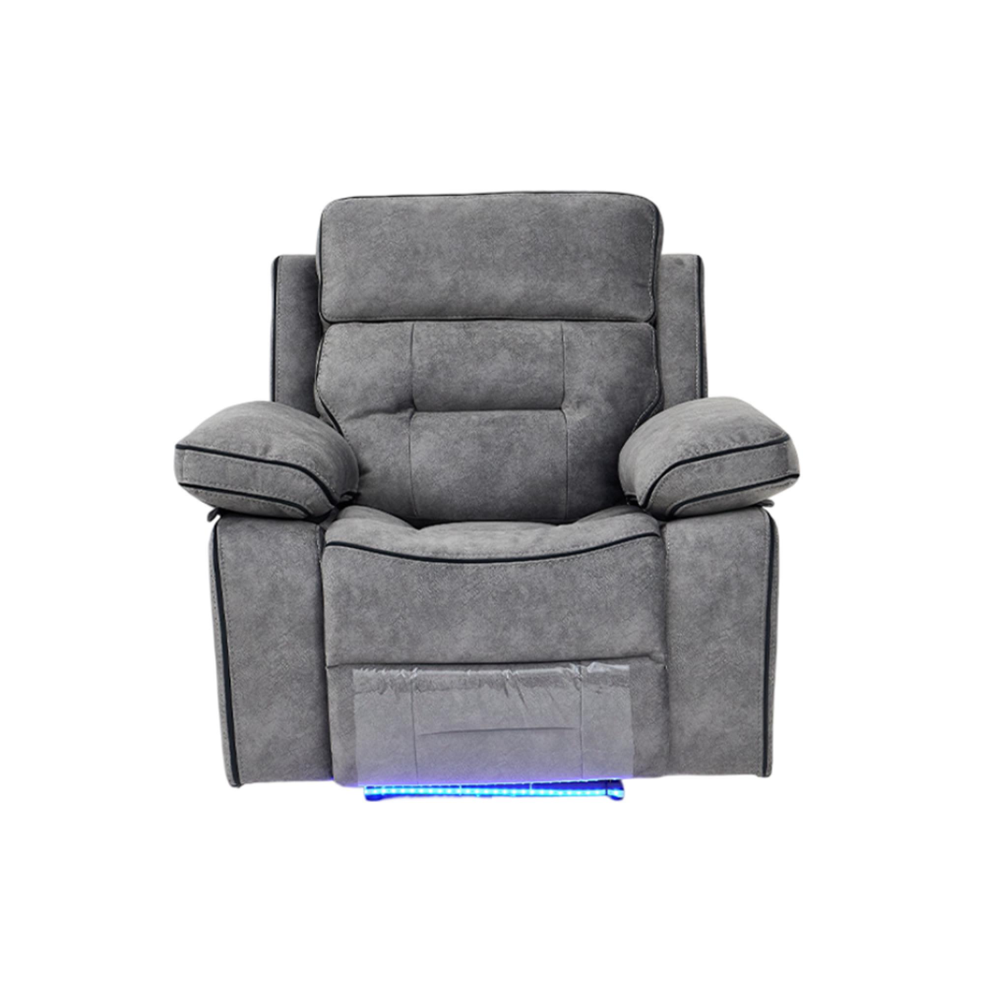 Foster Recliner Sofa Set - 3+2+1 Seater - Grey Fabric - LED Lights - Drop-Down Table & Cup Holders