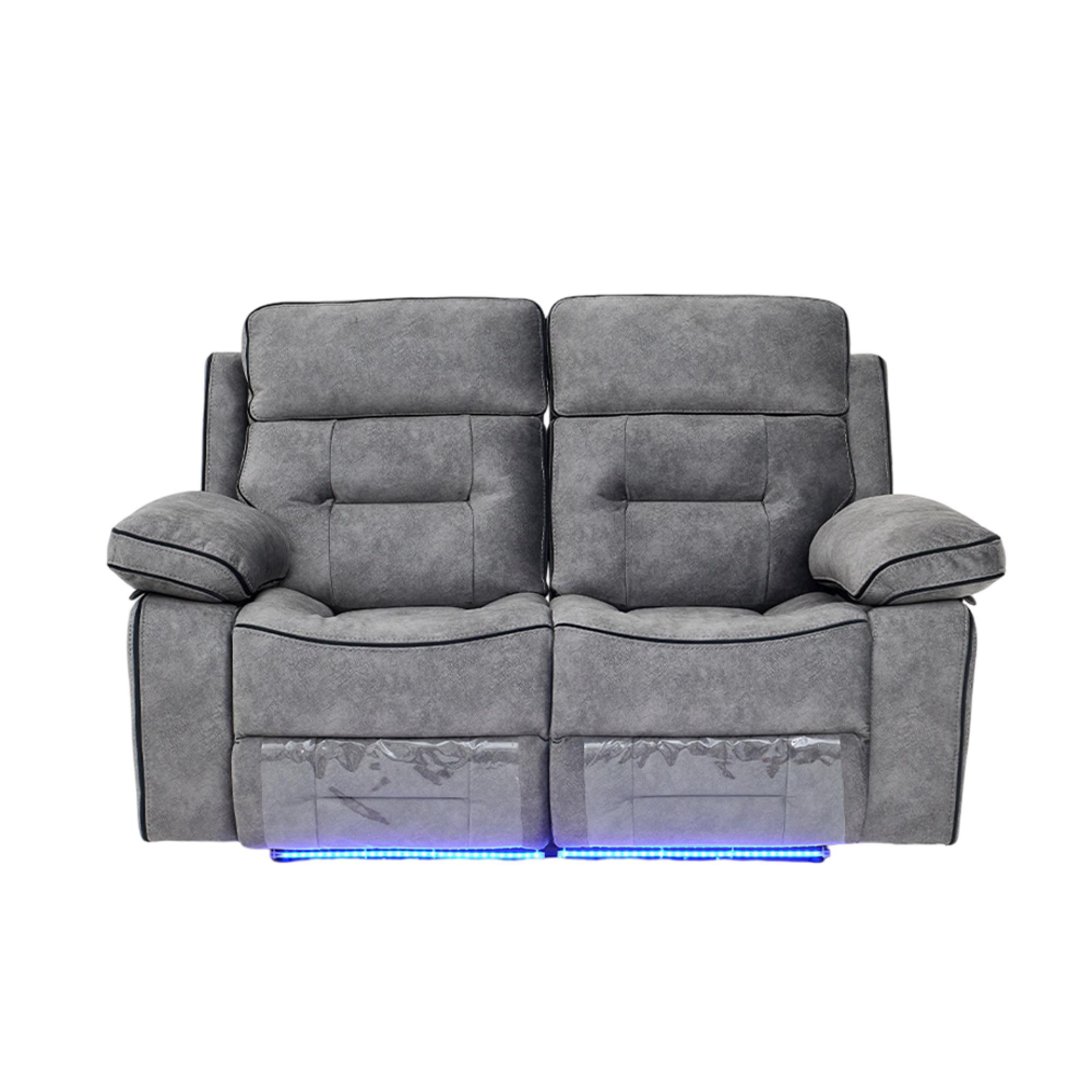 Foster Recliner Sofa Set - 3+2 Seater - Grey Fabric - LED Lights - Drop-Down Table & Cup Holders