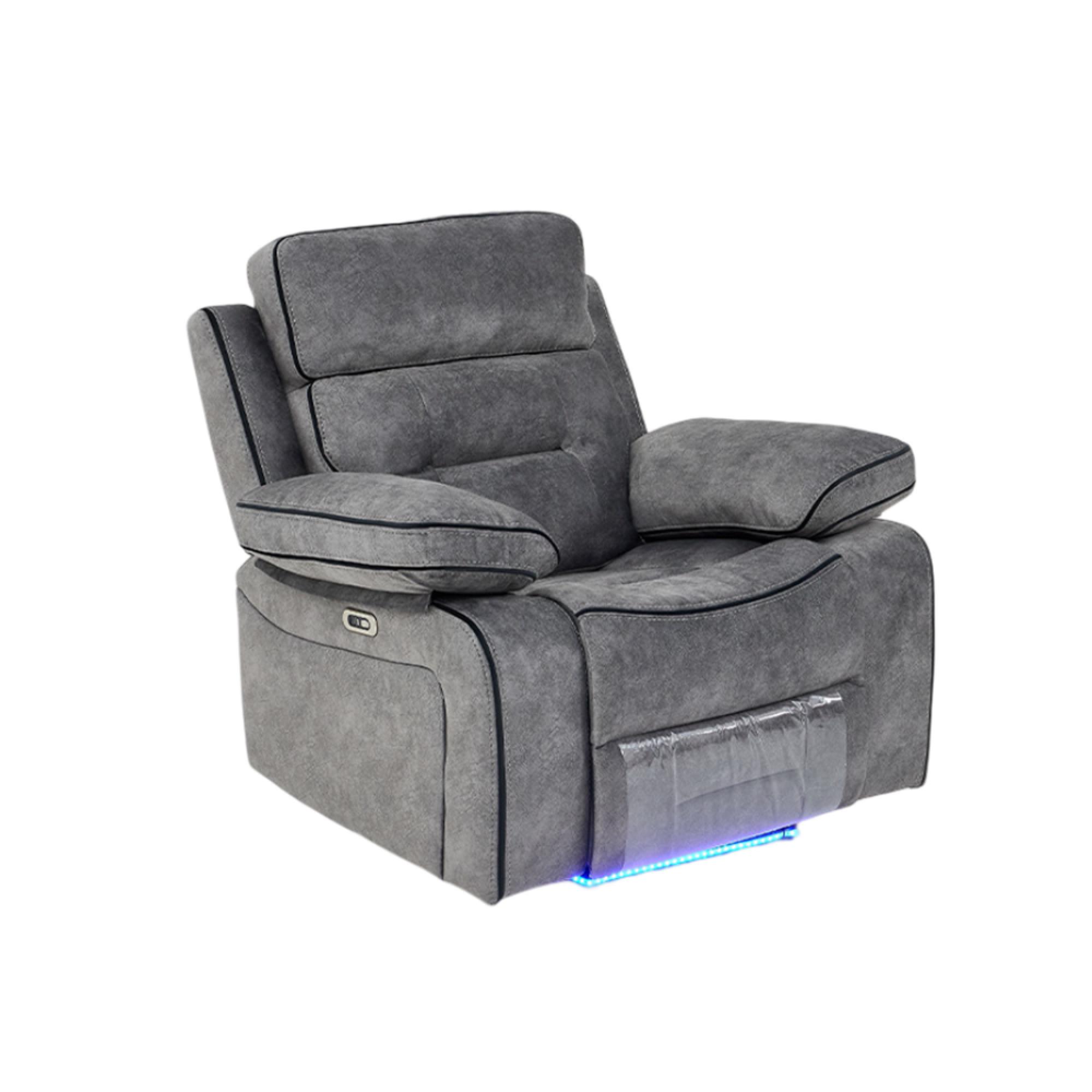 Foster Recliner Armchair - Grey Fabric - LED Lights