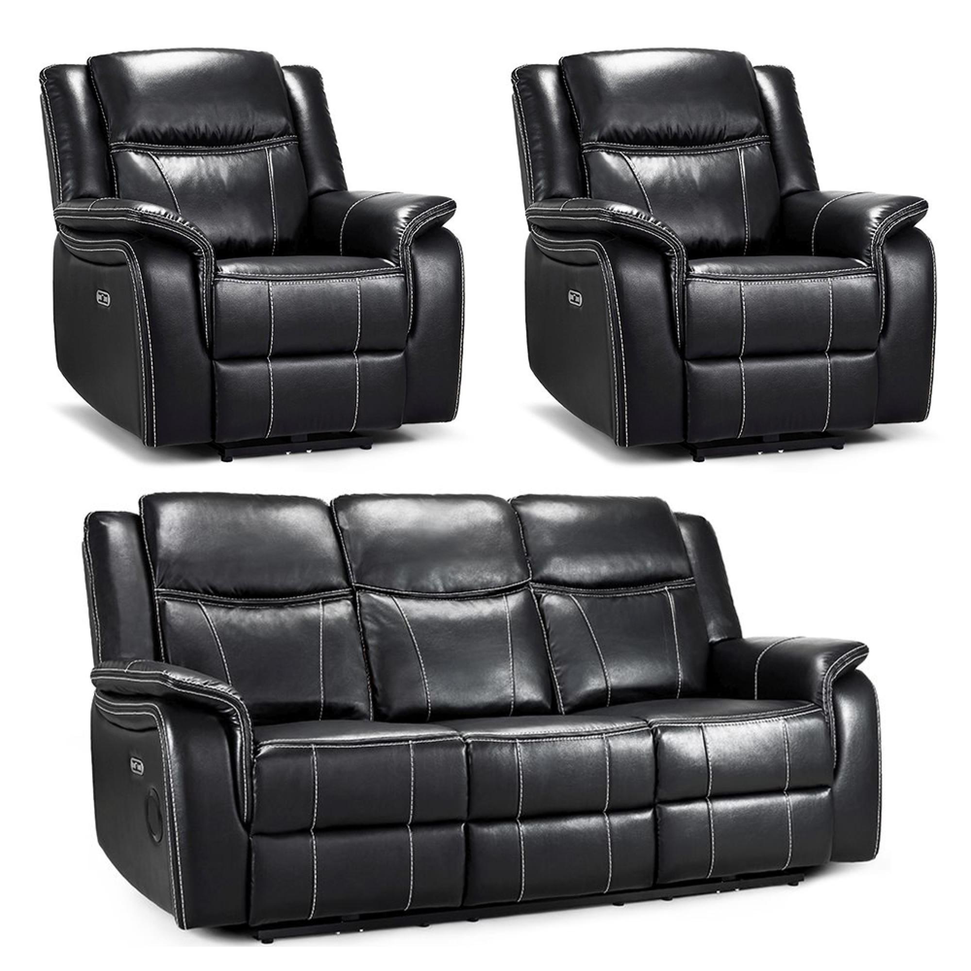 Galaxy Electric Recliner Sofa Set - Black Faux Leather - 3+1+1 Seater
