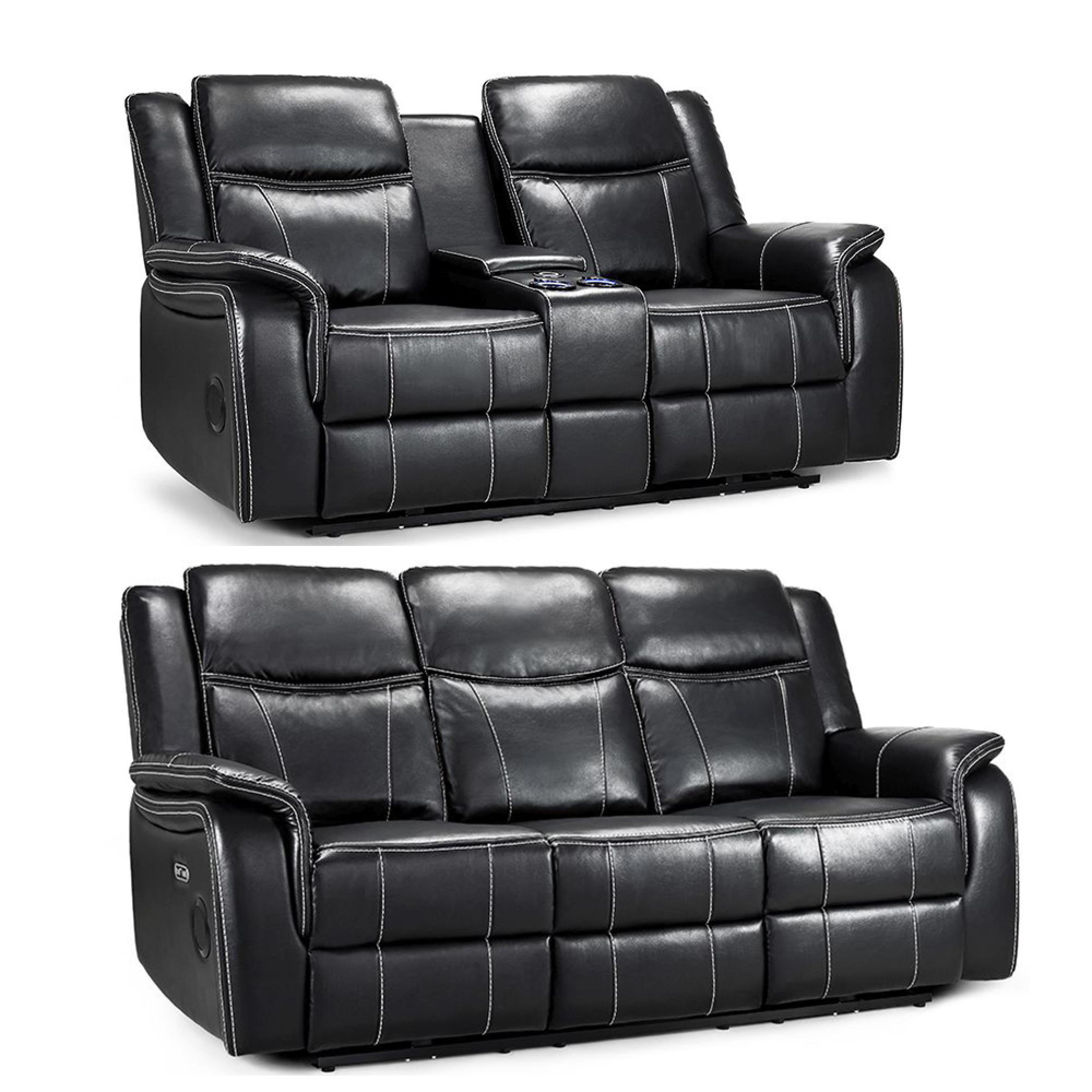 Galaxy Electric Recliner Sofa Set - Black Faux Leather - 3+2 Seater