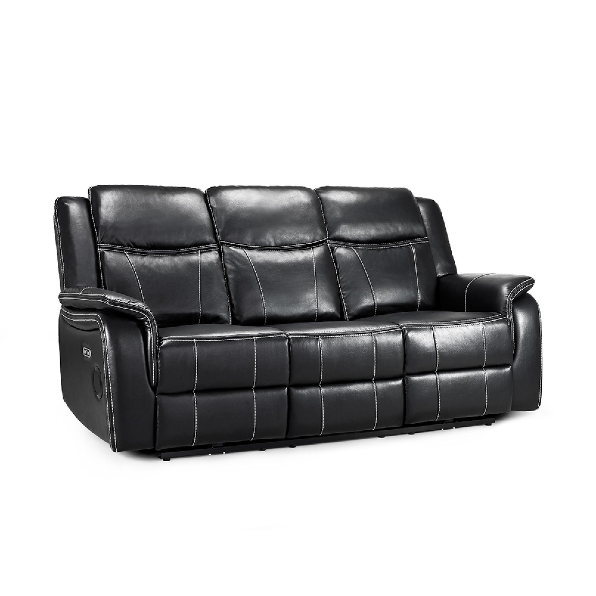 Galaxy Electric Recliner Sofa - Black Faux Leather - 3 Seater