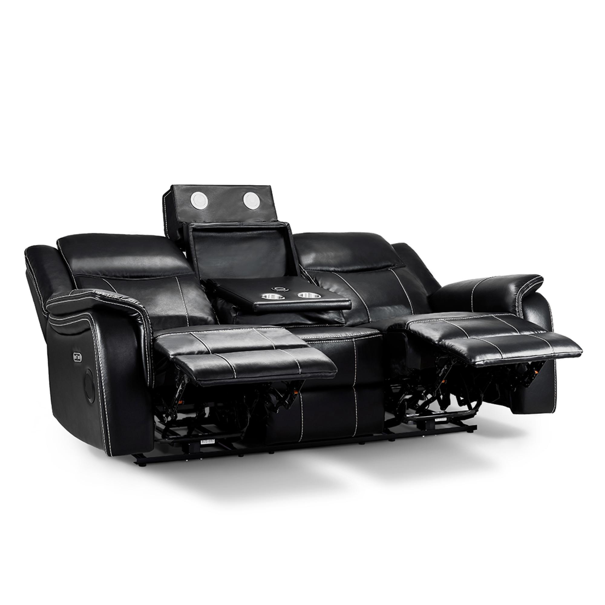 Galaxy Electric Recliner Sofa - Black Faux Leather - 3 Seater