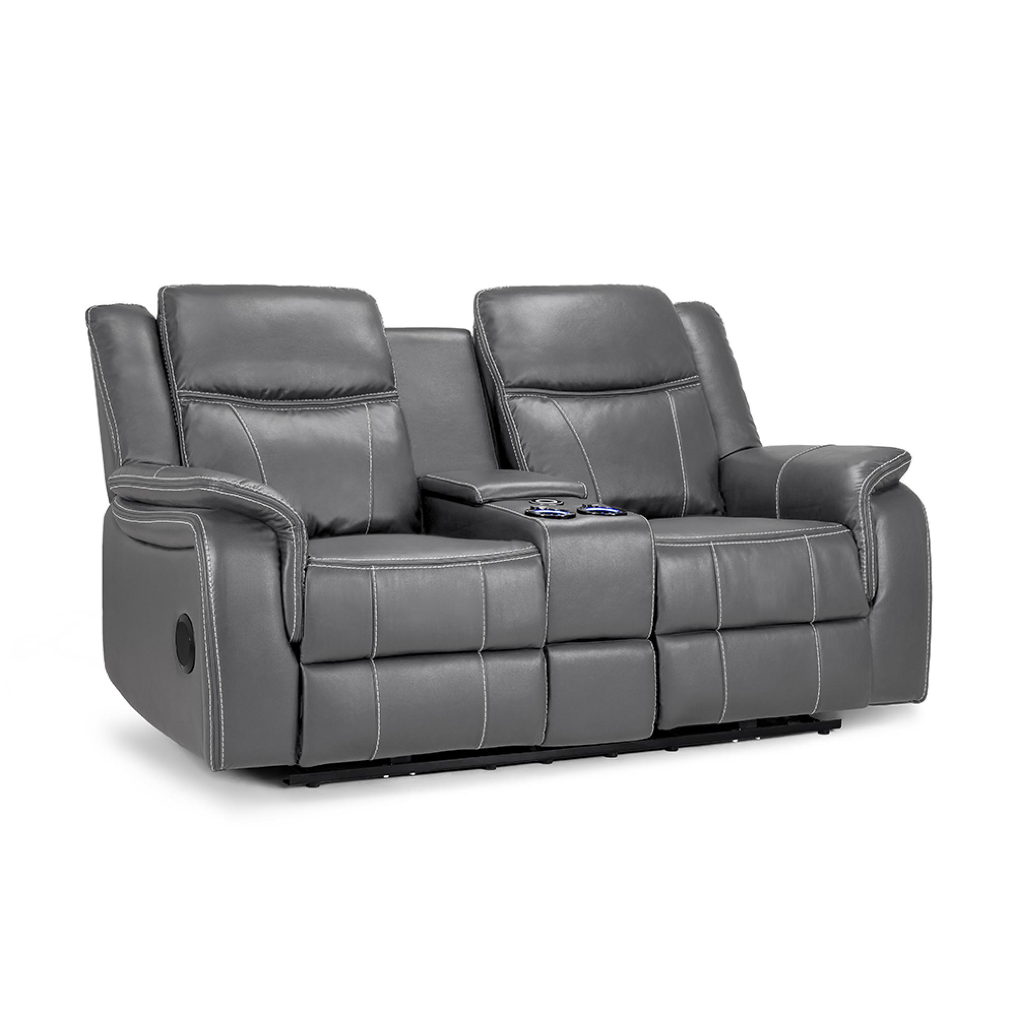 Galaxy Electric Recliner Sofa - Grey Faux Leather - 2 Seater - Console