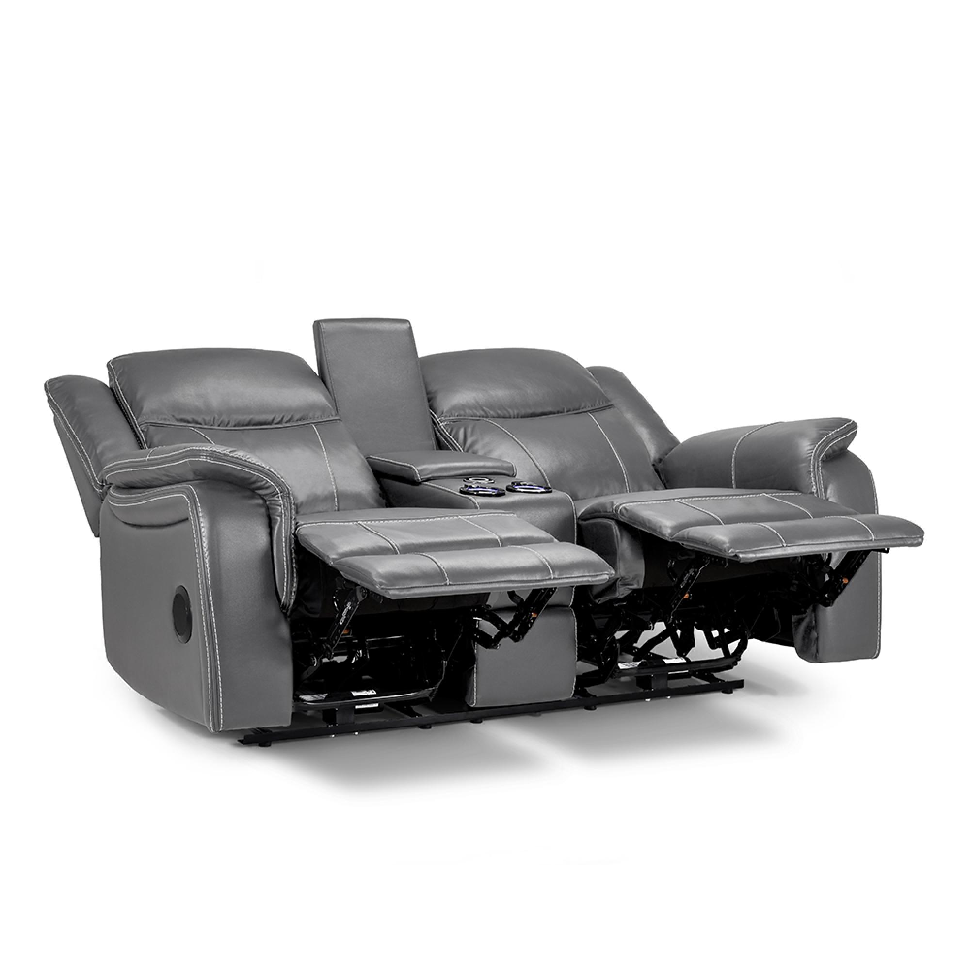 Galaxy Electric Recliner Sofa - Grey Faux Leather - 2 Seater - Console