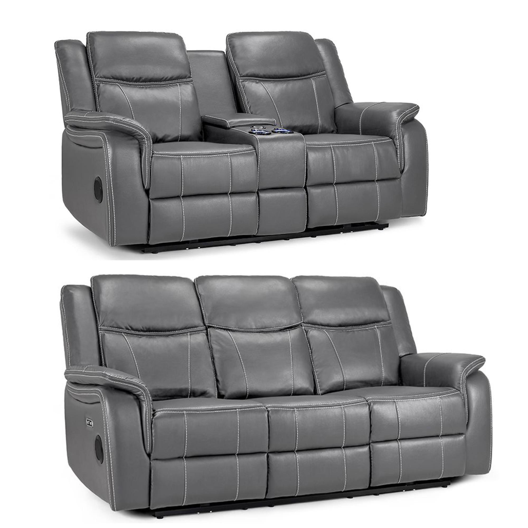 Galaxy Electric Recliner Sofa Set - Grey Faux Leather - 3+2 Seater