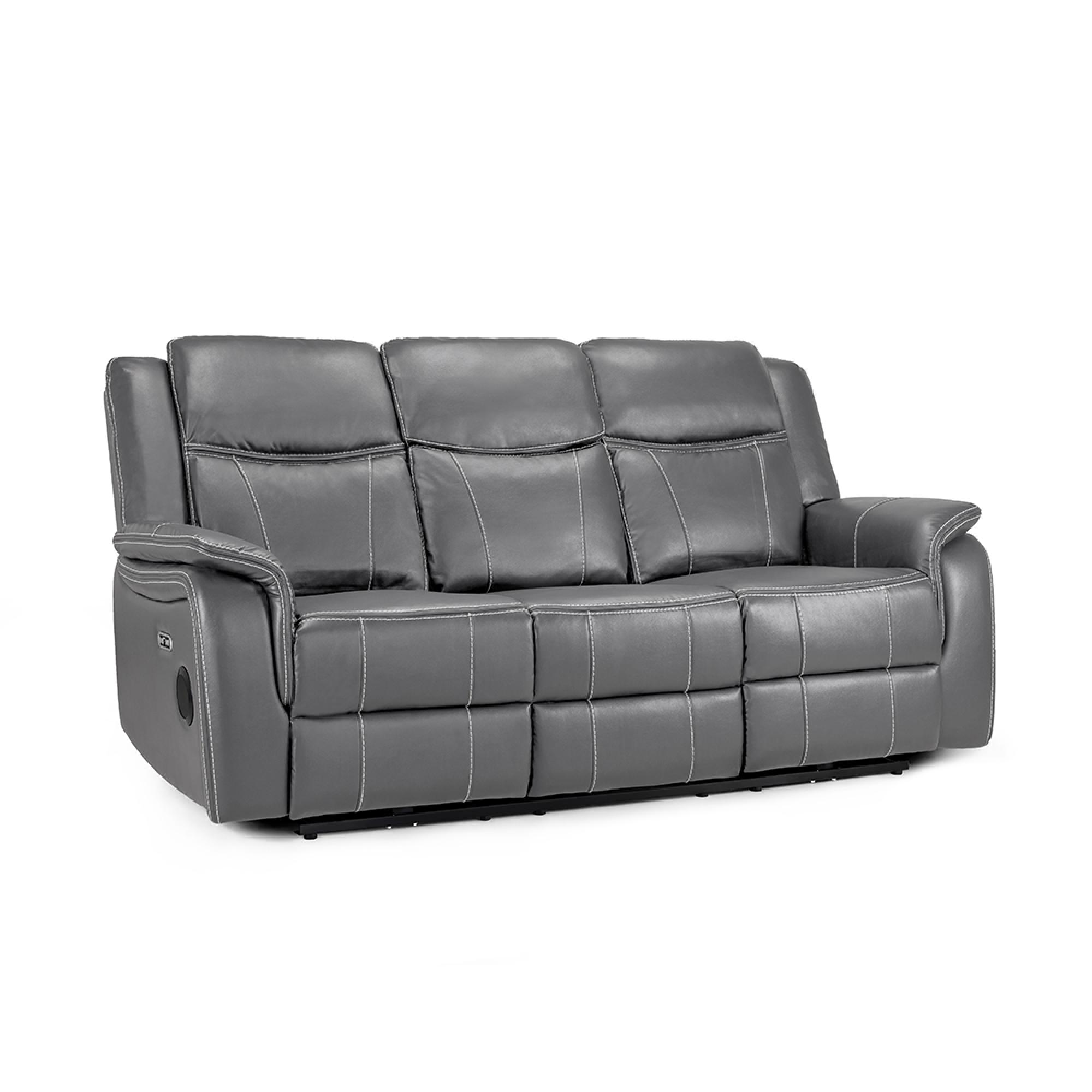 Galaxy Electric Recliner Sofa - Grey Faux Leather - 3 Seater