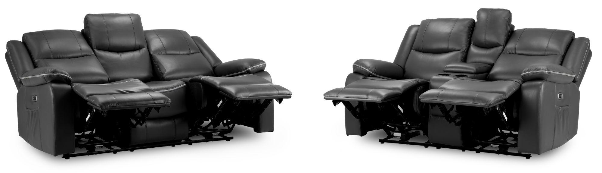 Harald Electric Recliner Sofa Set - Black Faux Leather - 3+2 Seater