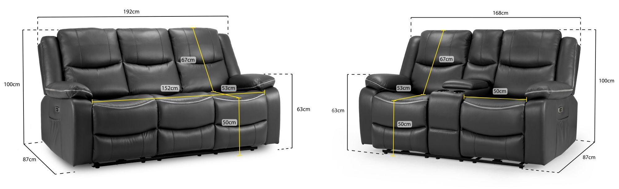 Harald Electric Recliner Sofa Set - Black Faux Leather - 3+2 Seater