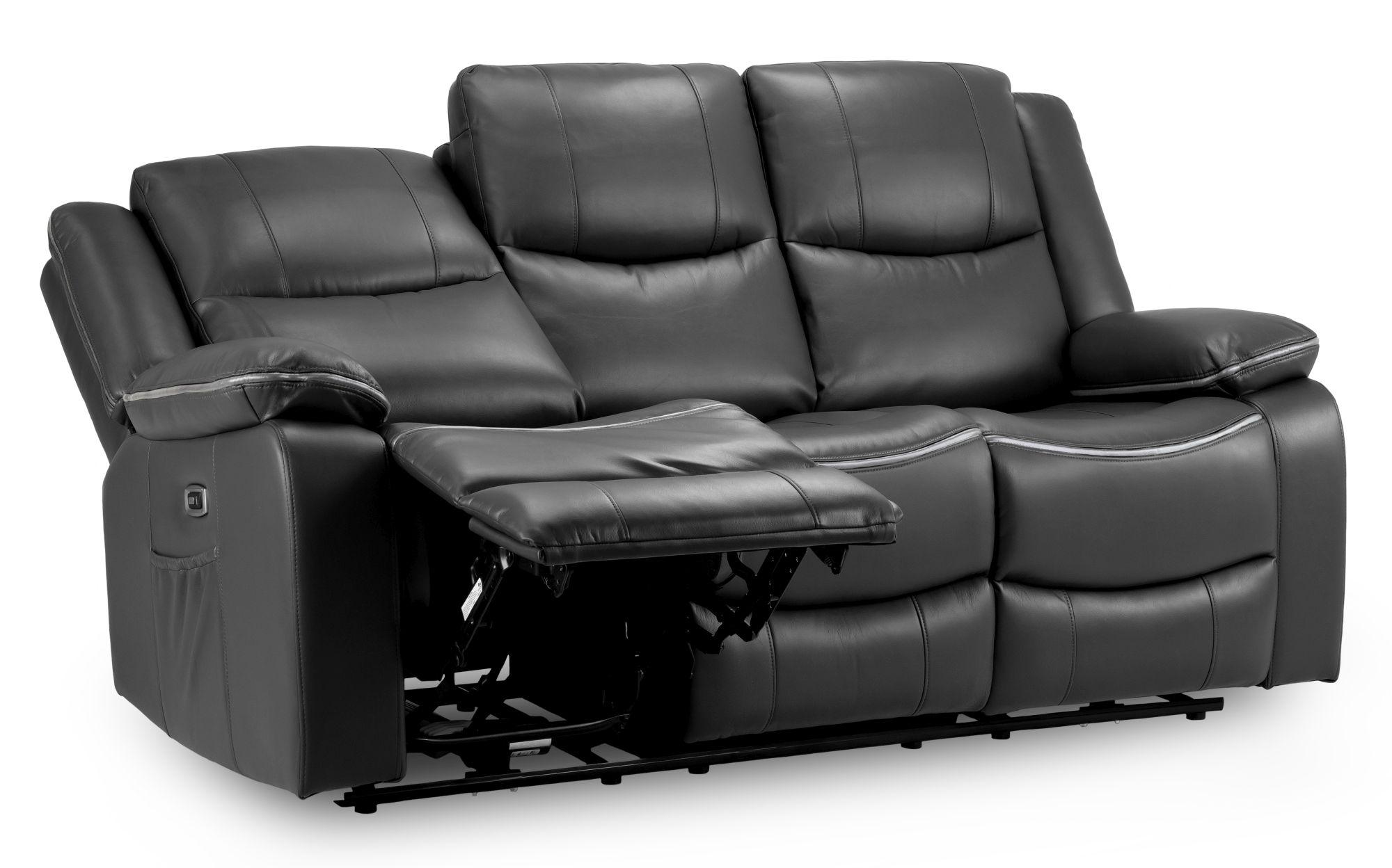 Harald Electric Recliner Sofa - Black Faux Leather - 3 Seater