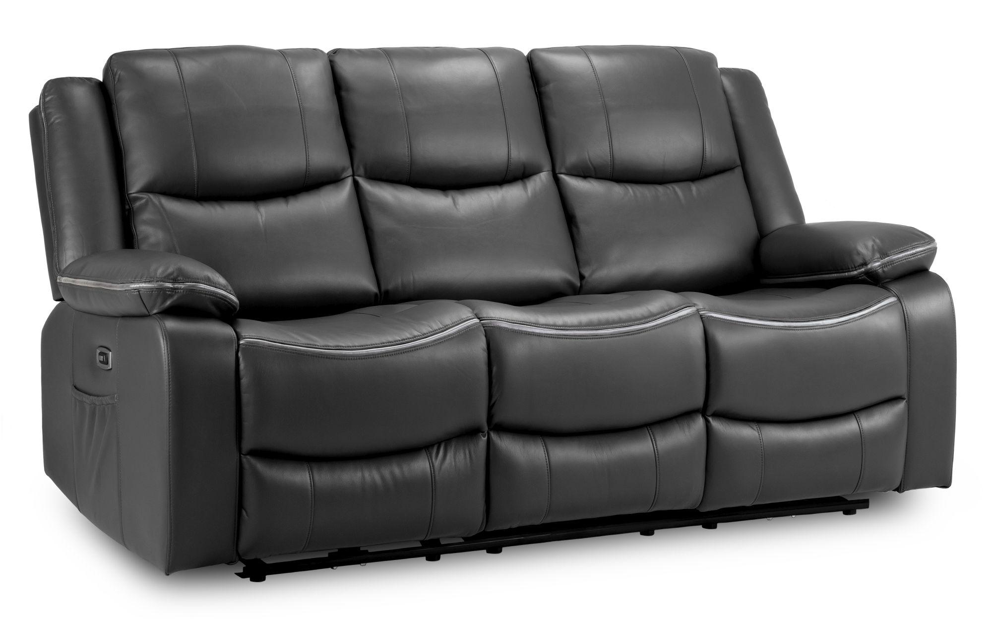Harald Electric Recliner Sofa - Black Faux Leather - 3 Seater