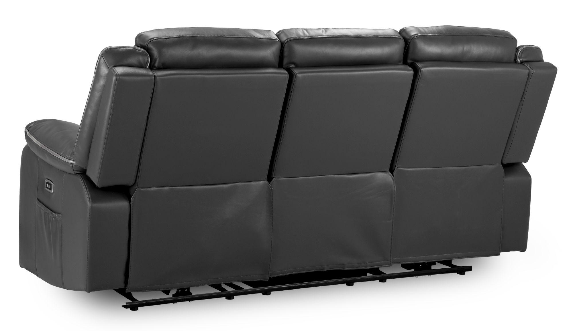 Harald Electric Recliner Sofa - Black Faux Leather - 3 Seater