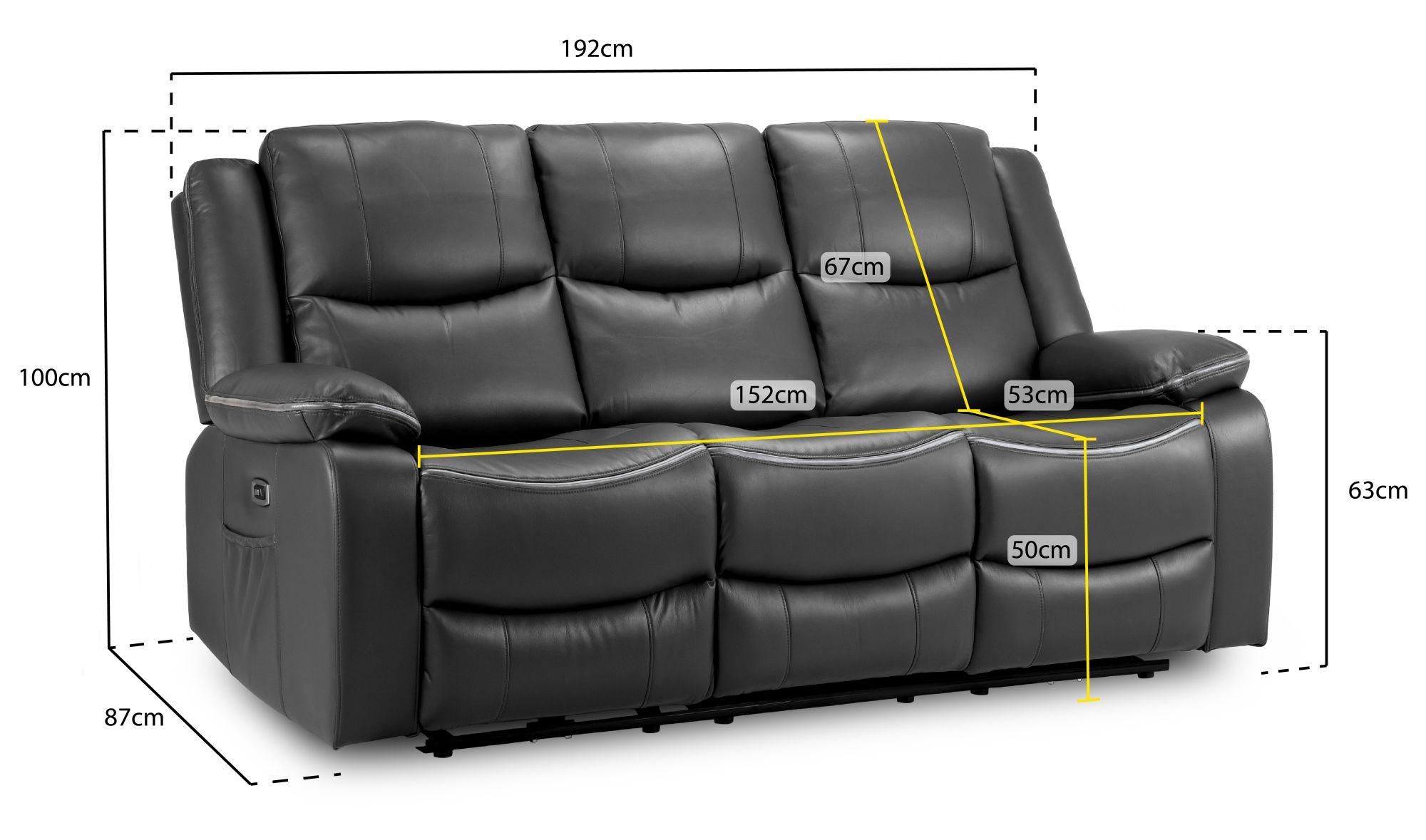 Harald Electric Recliner Sofa - Black Faux Leather - 3 Seater