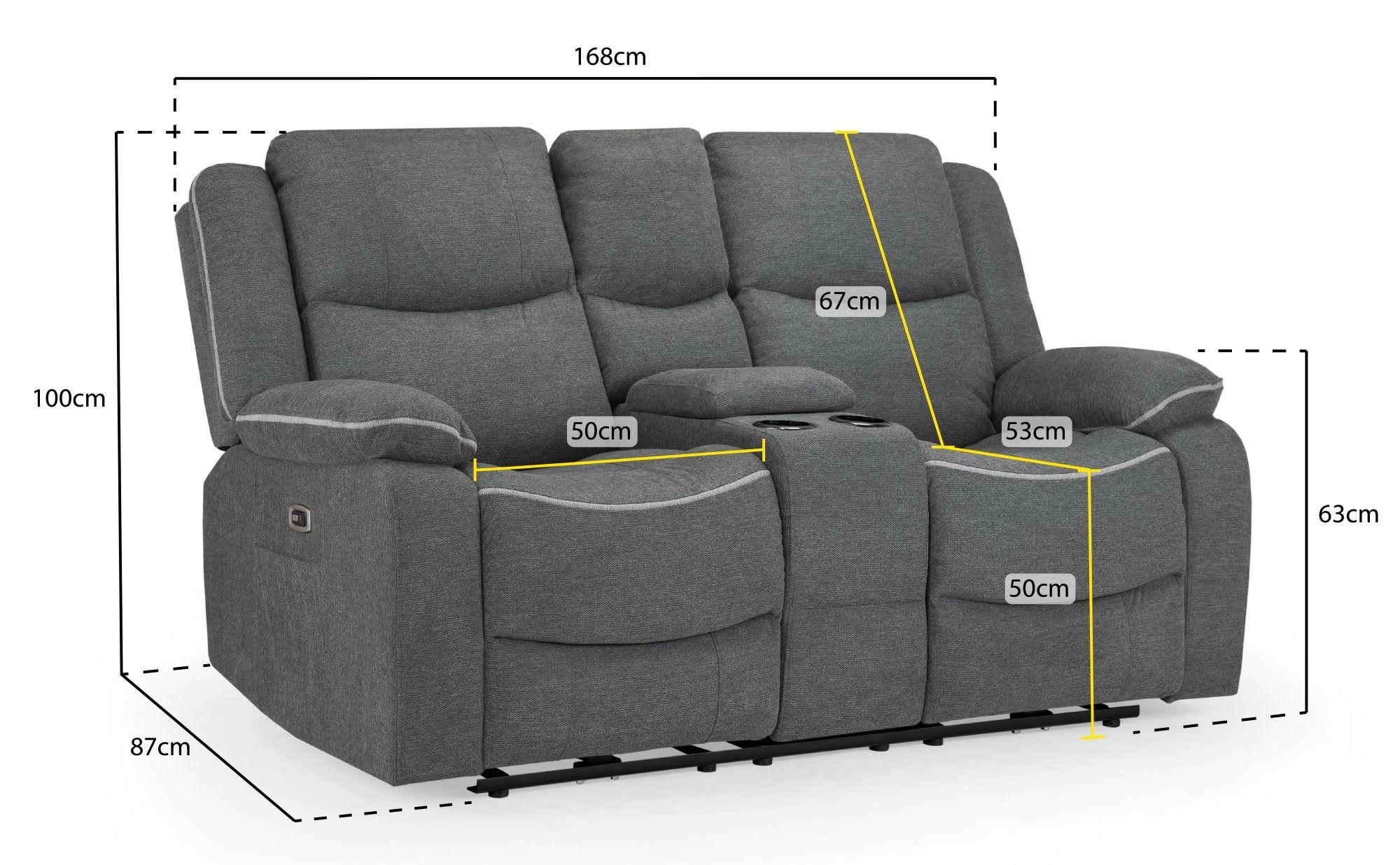 Harald Electric Recliner Sofa - Graphite Fabric - 2 Seater