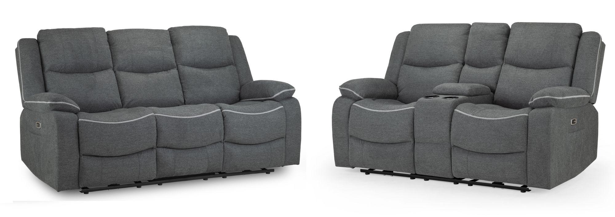 Harald Electric Recliner Sofa Set - Graphite Fabric - 3+2 Seater