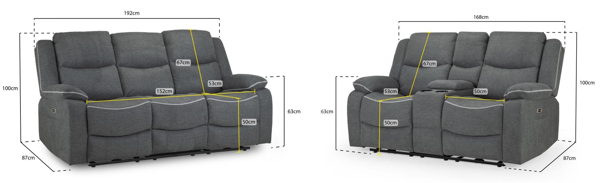 Harald Electric Recliner Sofa Set - Graphite Fabric - 3+2 Seater