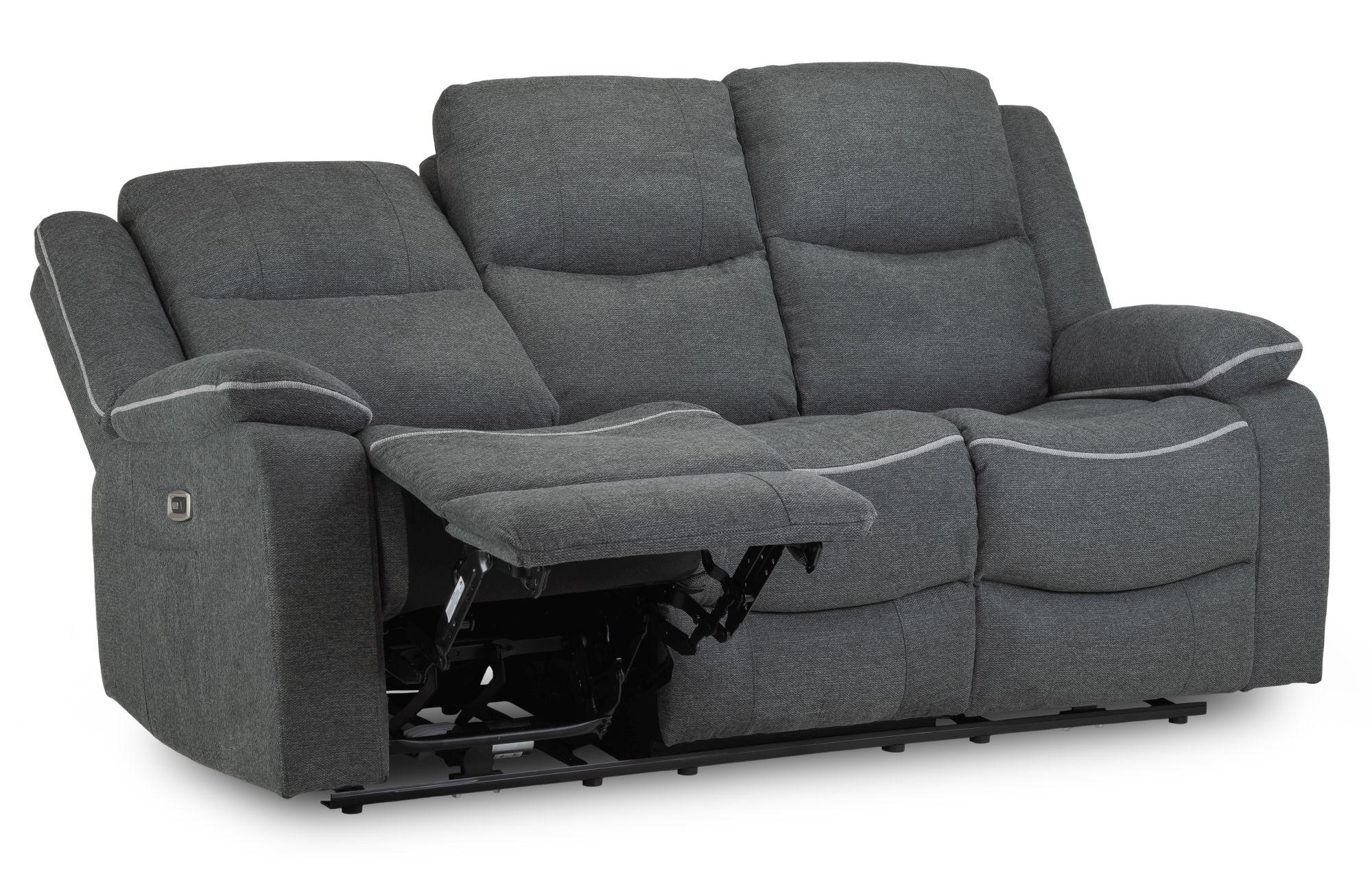 Harald Electric Recliner Sofa - Graphite Fabric - 3 Seater
