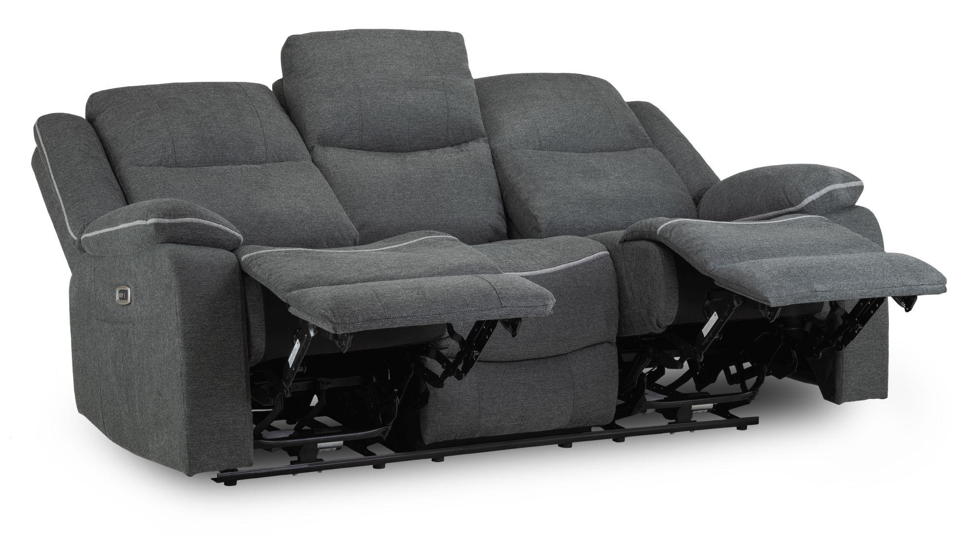 Harald Electric Recliner Sofa - Graphite Fabric - 3 Seater