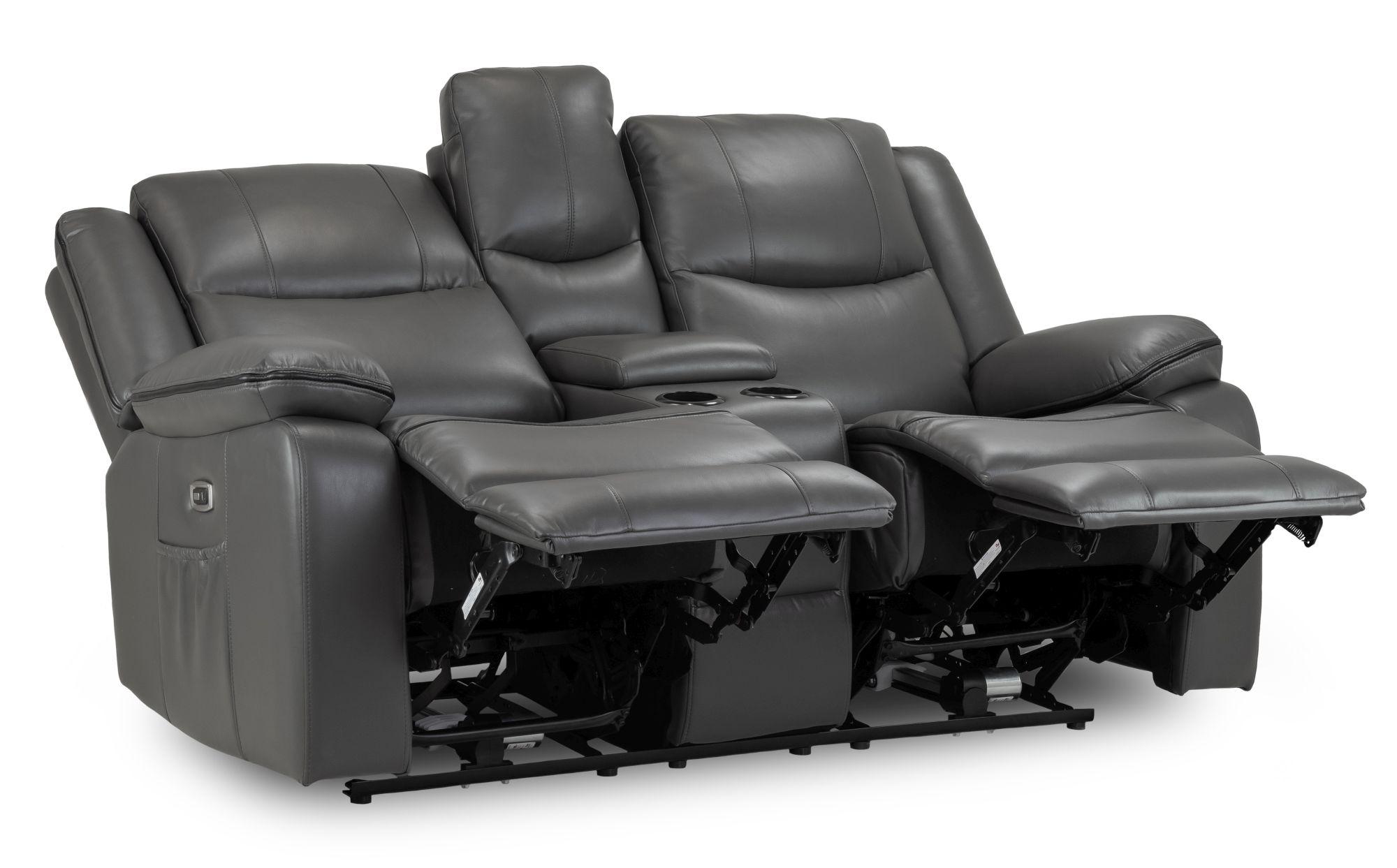 Harald Electric Recliner Sofa - Grey Faux Leather - 2 Seater