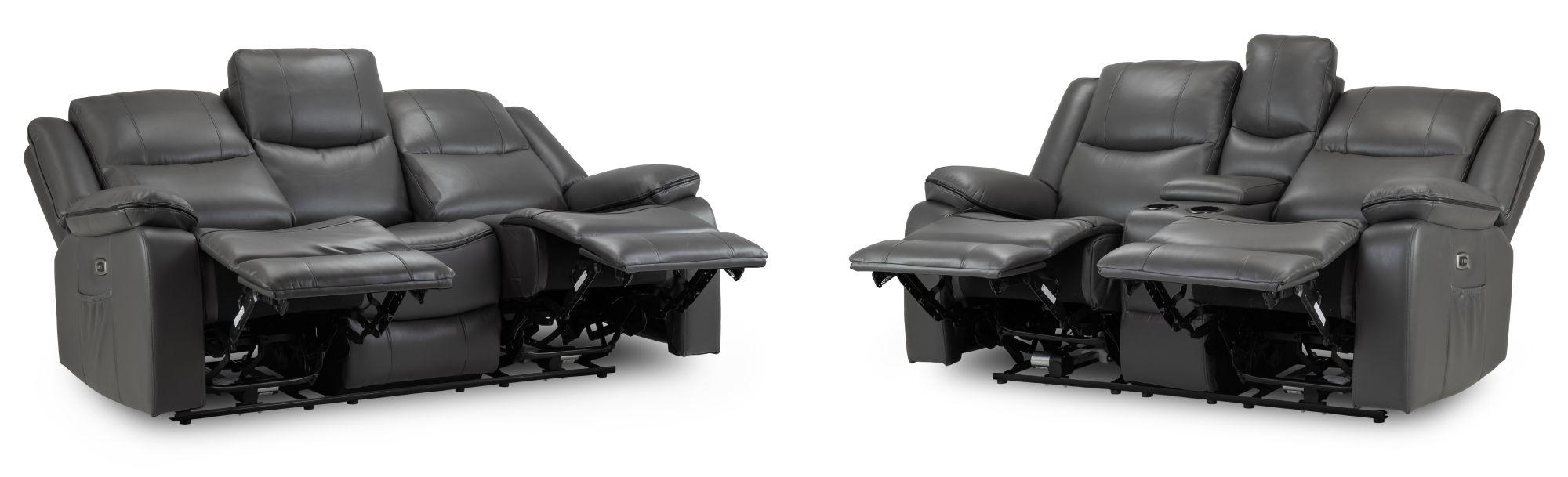 Harald Electric Recliner Sofa Set - Grey Faux Leather - 3+2 Seater