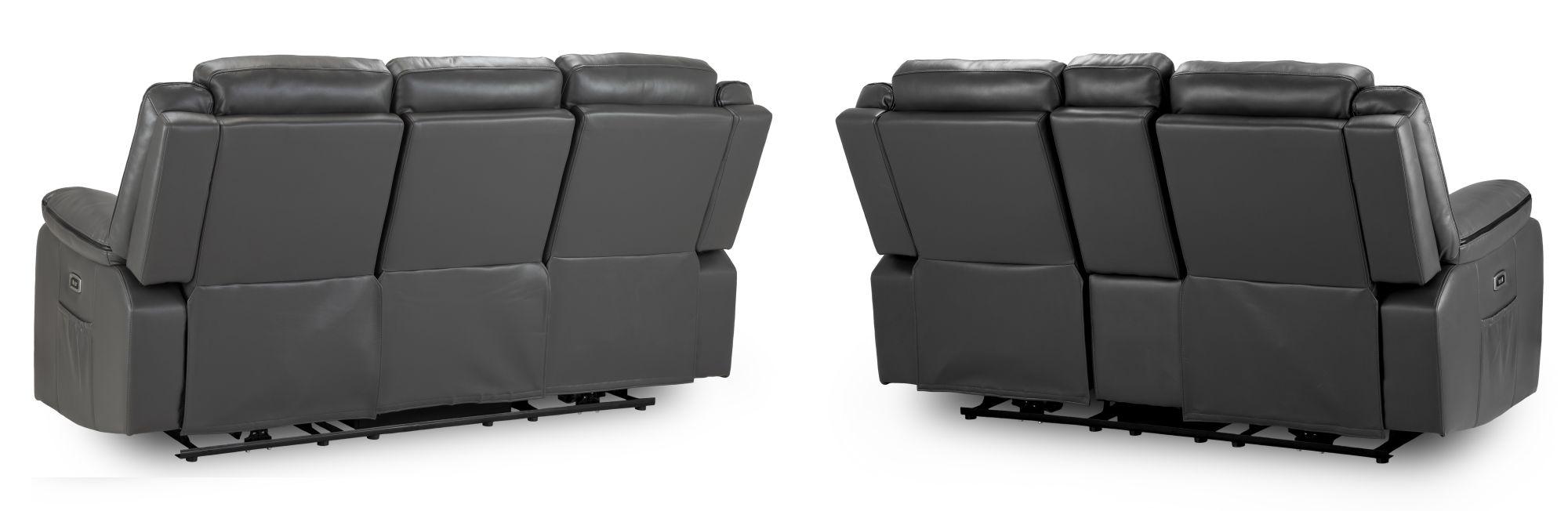 Harald Electric Recliner Sofa Set - Grey Faux Leather - 3+2 Seater