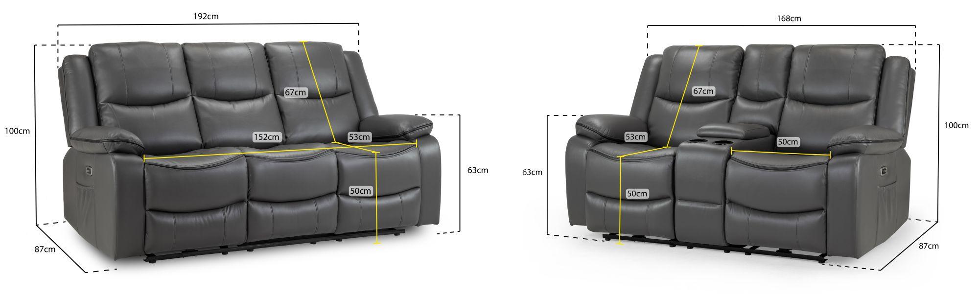 Harald Electric Recliner Sofa Set - Grey Faux Leather - 3+2 Seater