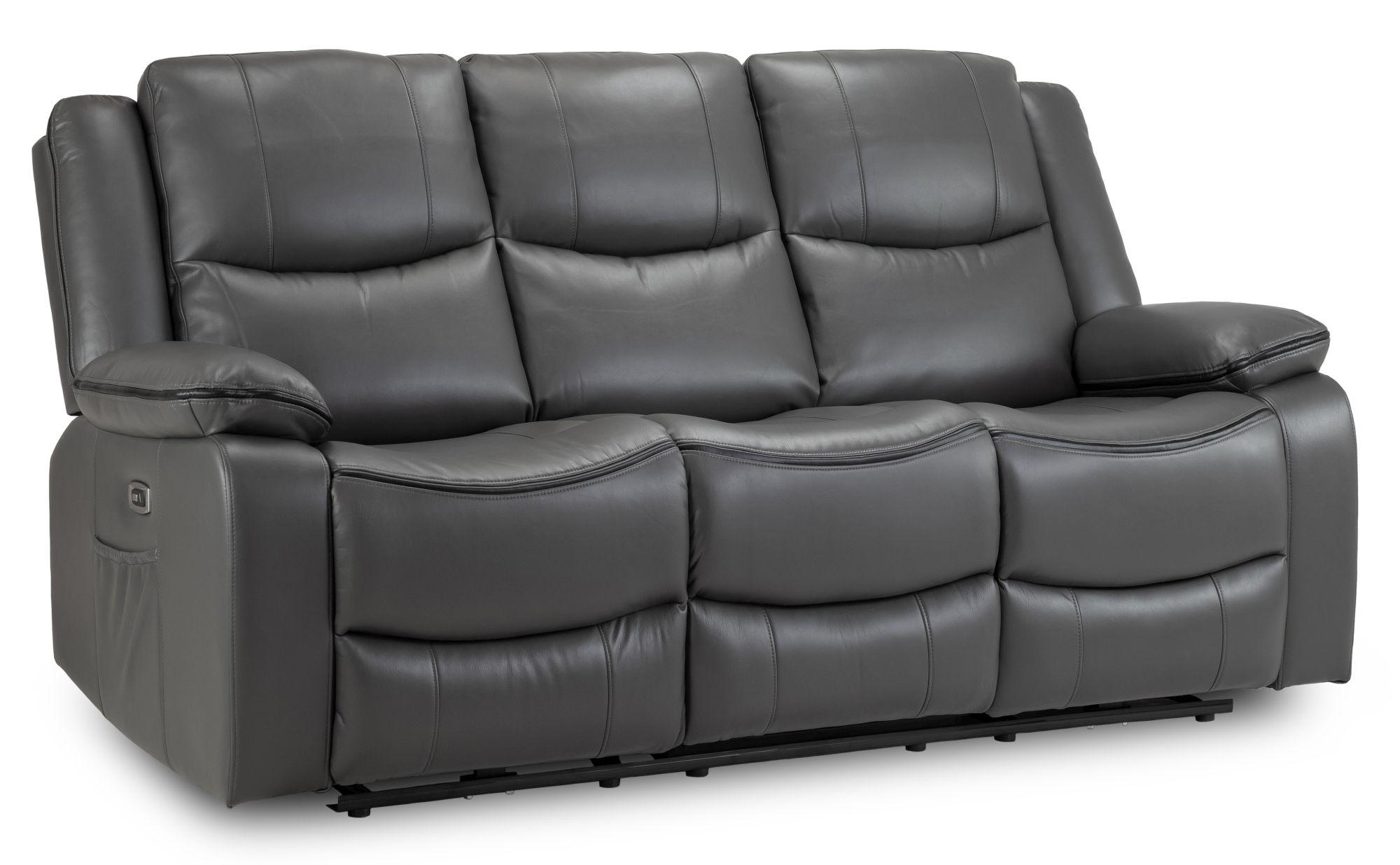 Harald Electric Recliner Sofa - Grey Faux Leather - 3 Seater